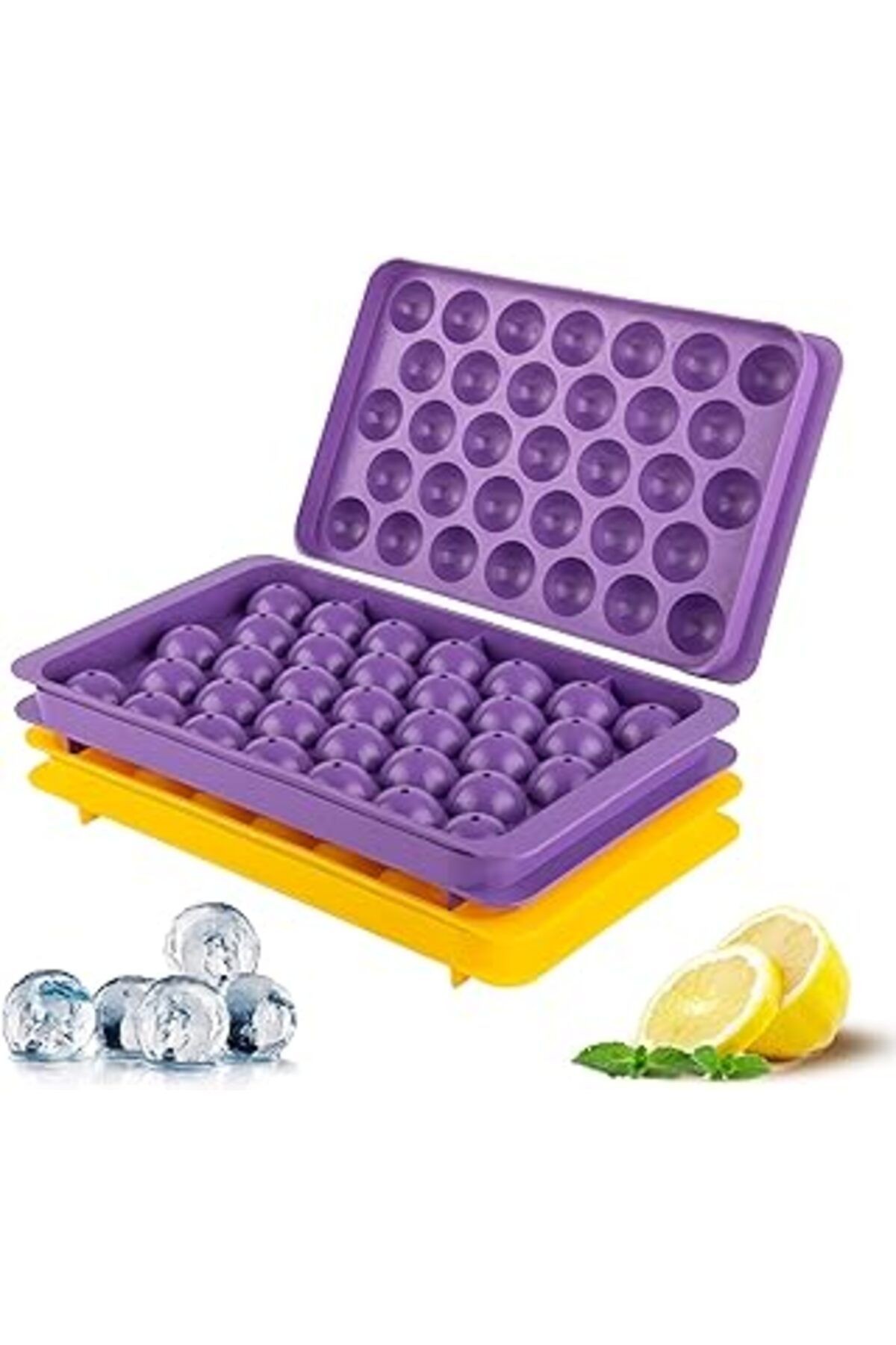 Milano Home Yuvarlak Buz Küpü Tepsisi - Dondurucu Için Buz Küpü Tepsileri (2, SARI/MOR, 66 PCS)