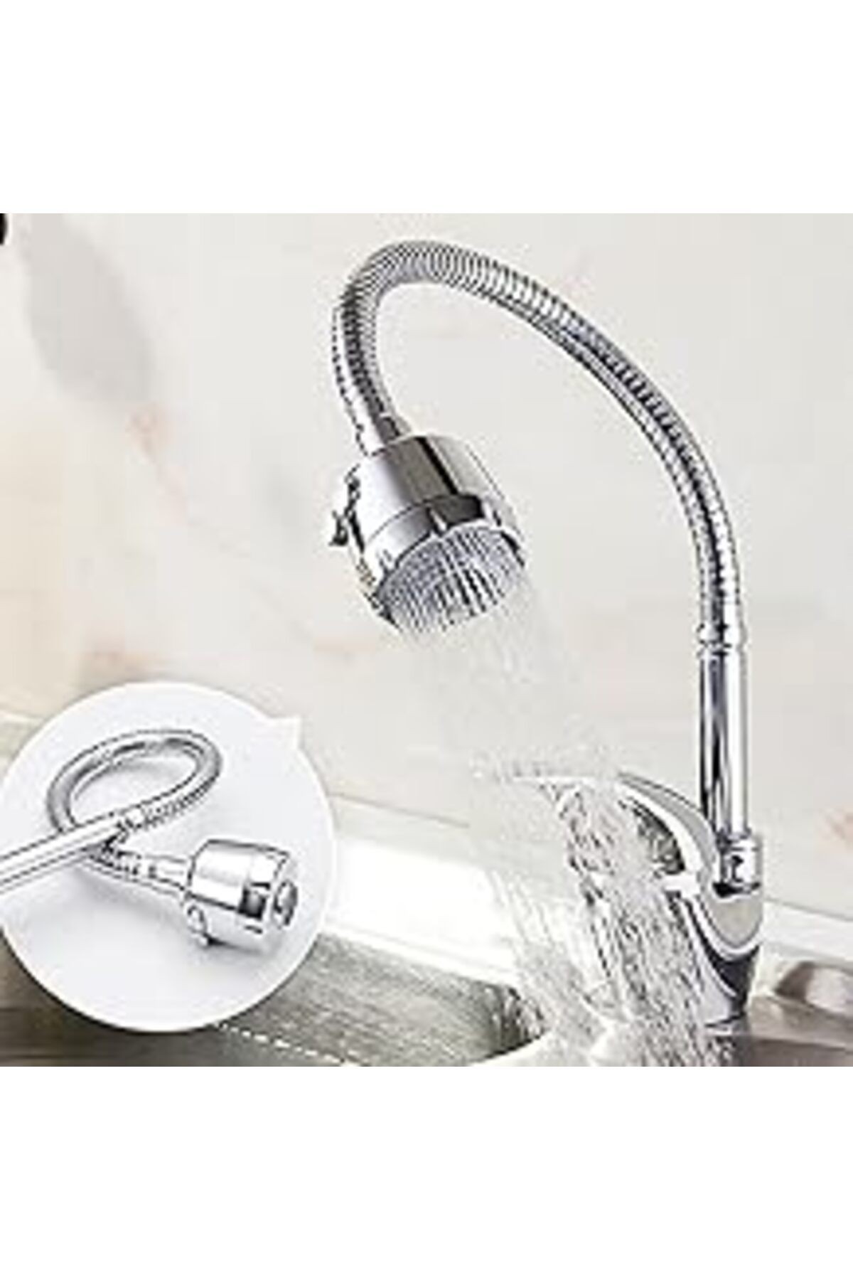 Orret Home Spiral Başlı 2 Fonksiyonlu Hareketli Dönebilen Hortumlu Musluk Ucu Tasarruflu Oynar Başl