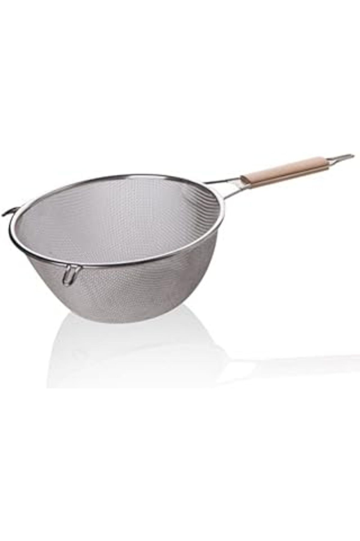 Deconox Ahşap Saplı Paslanmaz Çelik Süzgeç, Büyük Boy Metal Süzgeç 24 * 10 Cm - Estetik Ve Dayanıkl