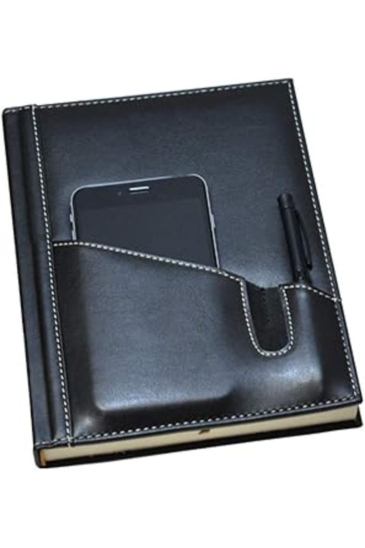 2K 5461 Ajanda/Defter Tarihsiz 17 X 24 Çizgili 160 Yaprak Ivory Kağıt Telefon Kılıflı, Siyah
