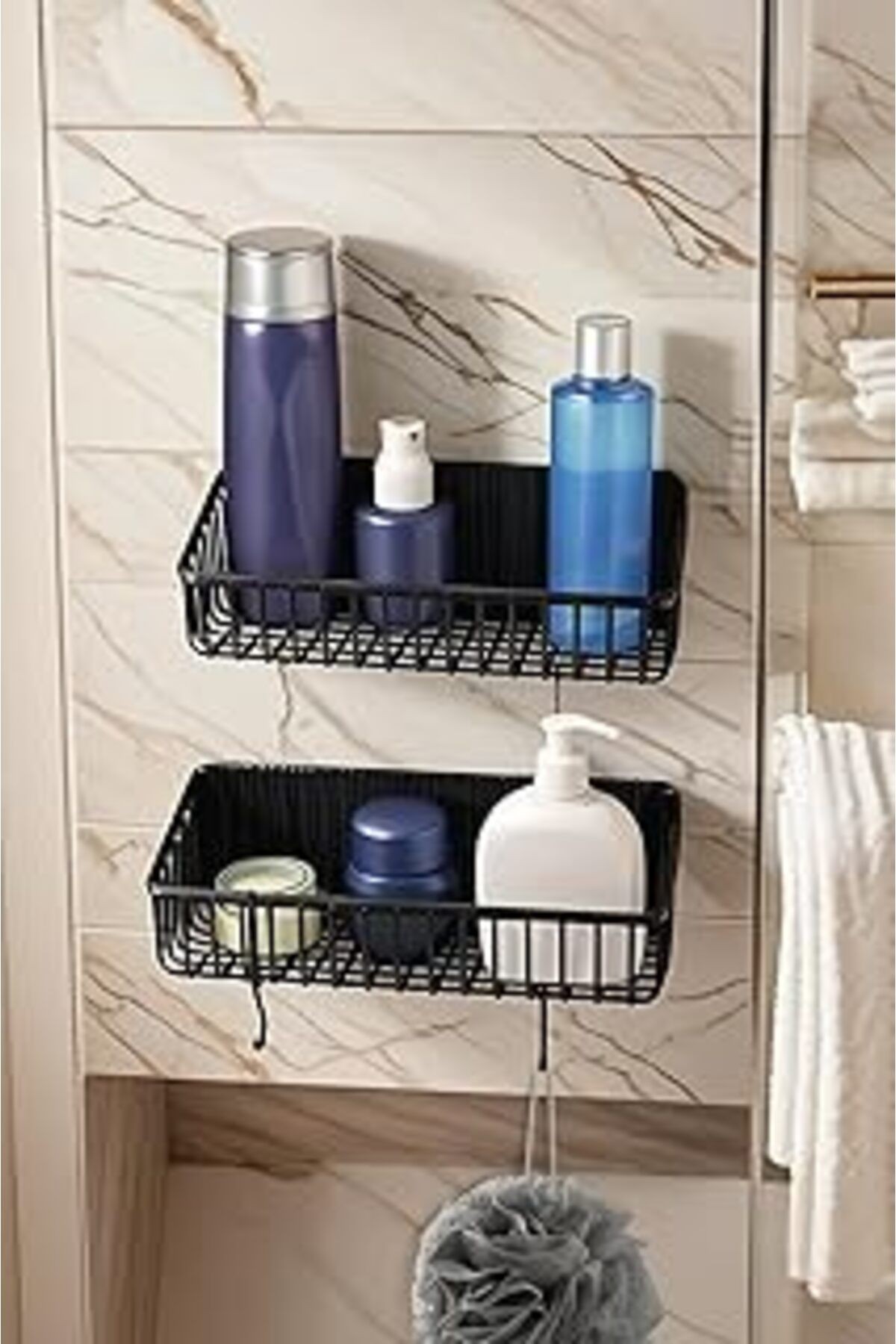 Banyo Yapışkanlı Banyo Rafı, 2'Li Banyo Düzenleyici, Duş Rafı Organizer Şampuanlık, Plastik