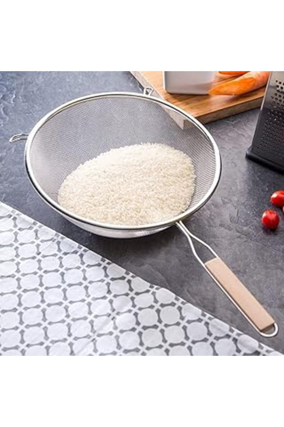 Deconox Ahşap Saplı Paslanmaz Çelik Süzgeç, Orta Boy Metal Süzgeç 21 * 9.5 Cm Estetik Ve Dayanıklı