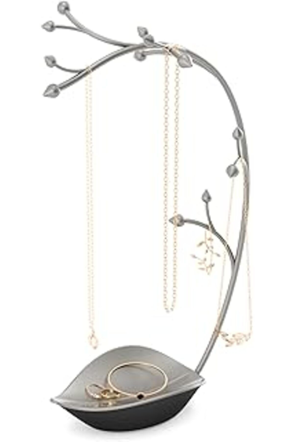 Umbra Orchid Takı Standı Ve Takı Ağacı, Zincirler Için, Entegre Takı Raflı, Çelik Gri, 23 X 14 X 38