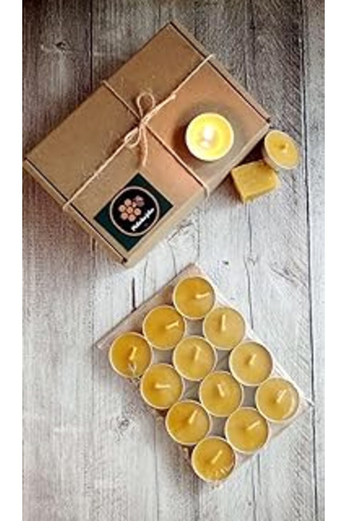 Petekoğlu (12 ADET) Tealight Doğal Petek Balmumu Mum Ekonomik Boy (8GR) Beeswax Candle