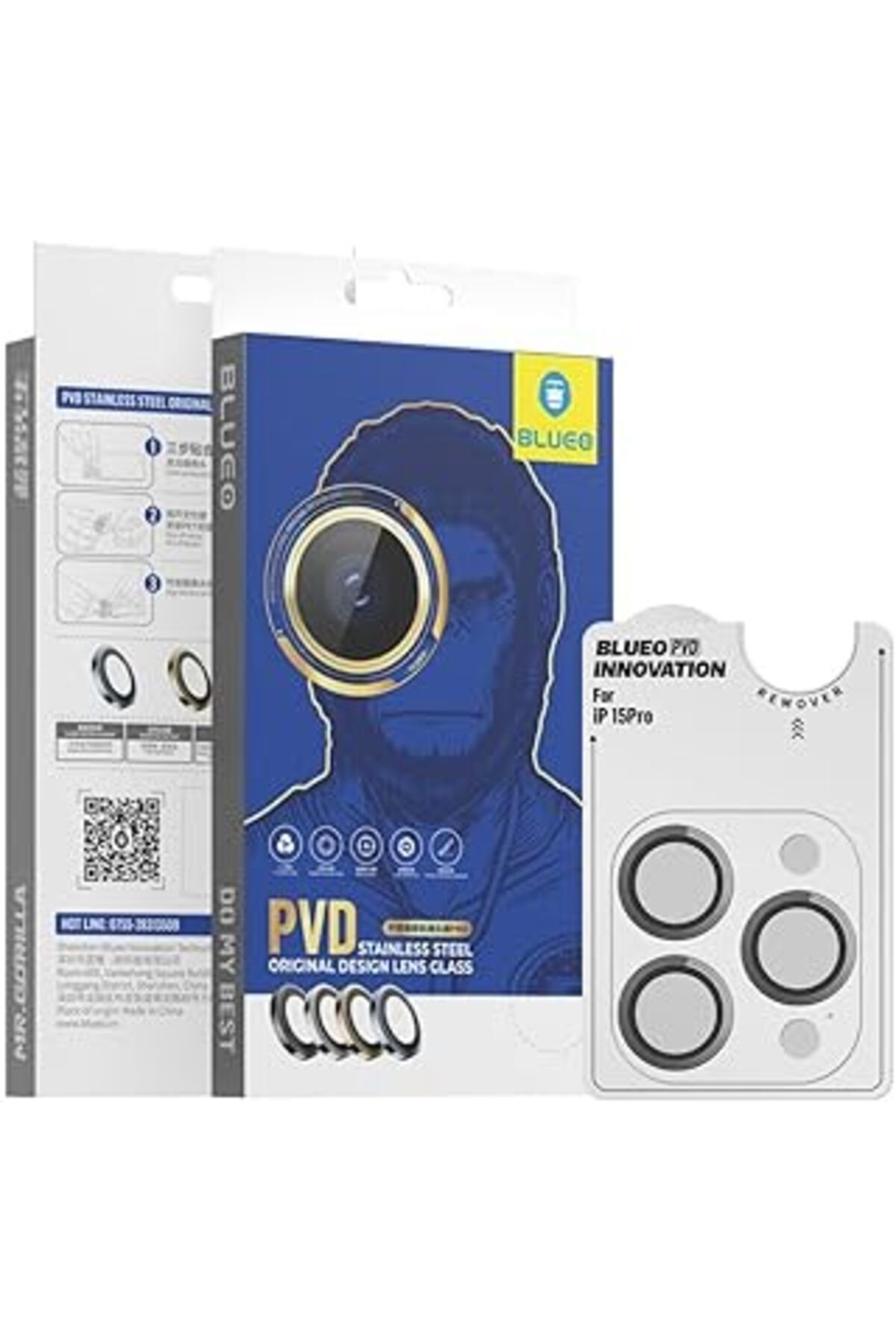 Blueo Iphone 13/14 / 15 Serisi Uyumlu Pvd Stainless Steel Su Ve Toz Geçirmez Lens Koruyucu (Gri, 15