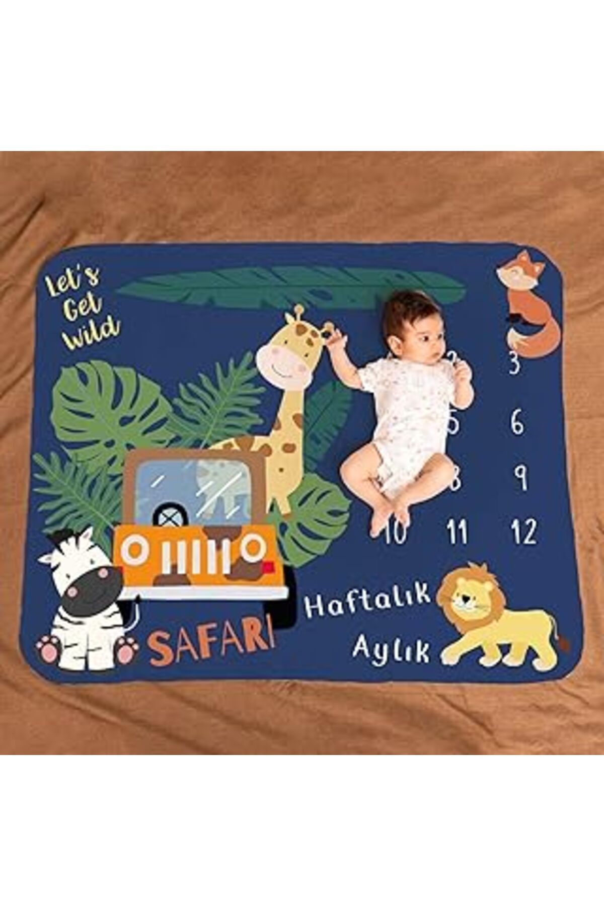 Safari Macerası Aylık | Haftalık Bebek Hediyesi Fotoğraf Çekim Battaniyesi