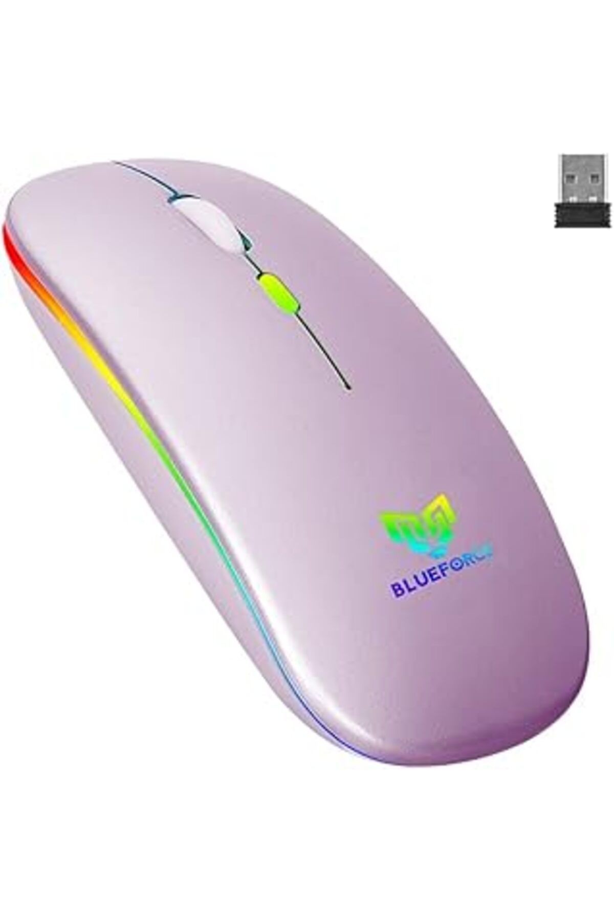 Blueforce V5.0 Bluetooth & Wireless 2,4Ghz Sessiz Kablosuz Mouse Pembe Işıklı Şarjlı