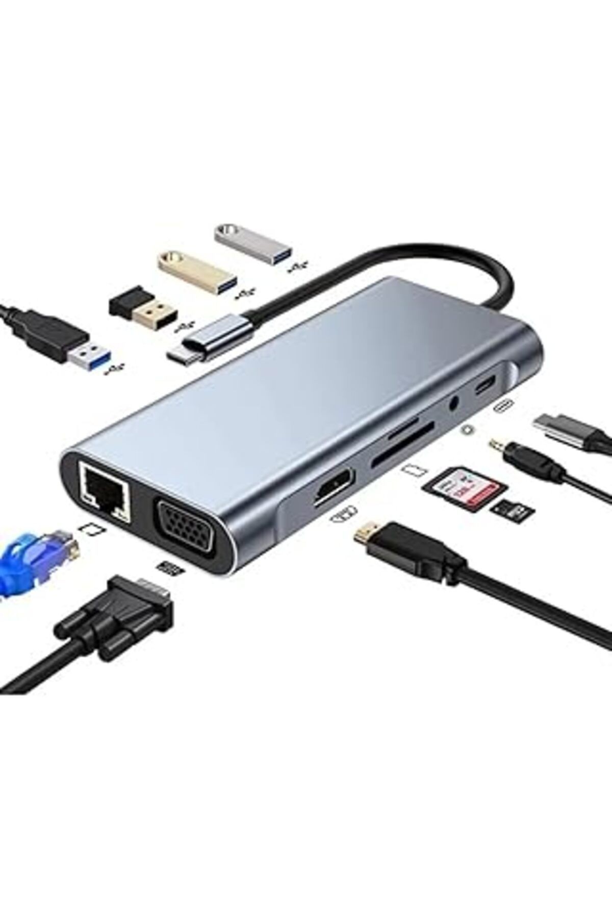 Aksesuarcı Type C Hub 11 In 1 Usb C Docking Station 4K Hdmi,Vga,Type C Pd,Usb3.0,Rj45 Ethernet,Sd/T