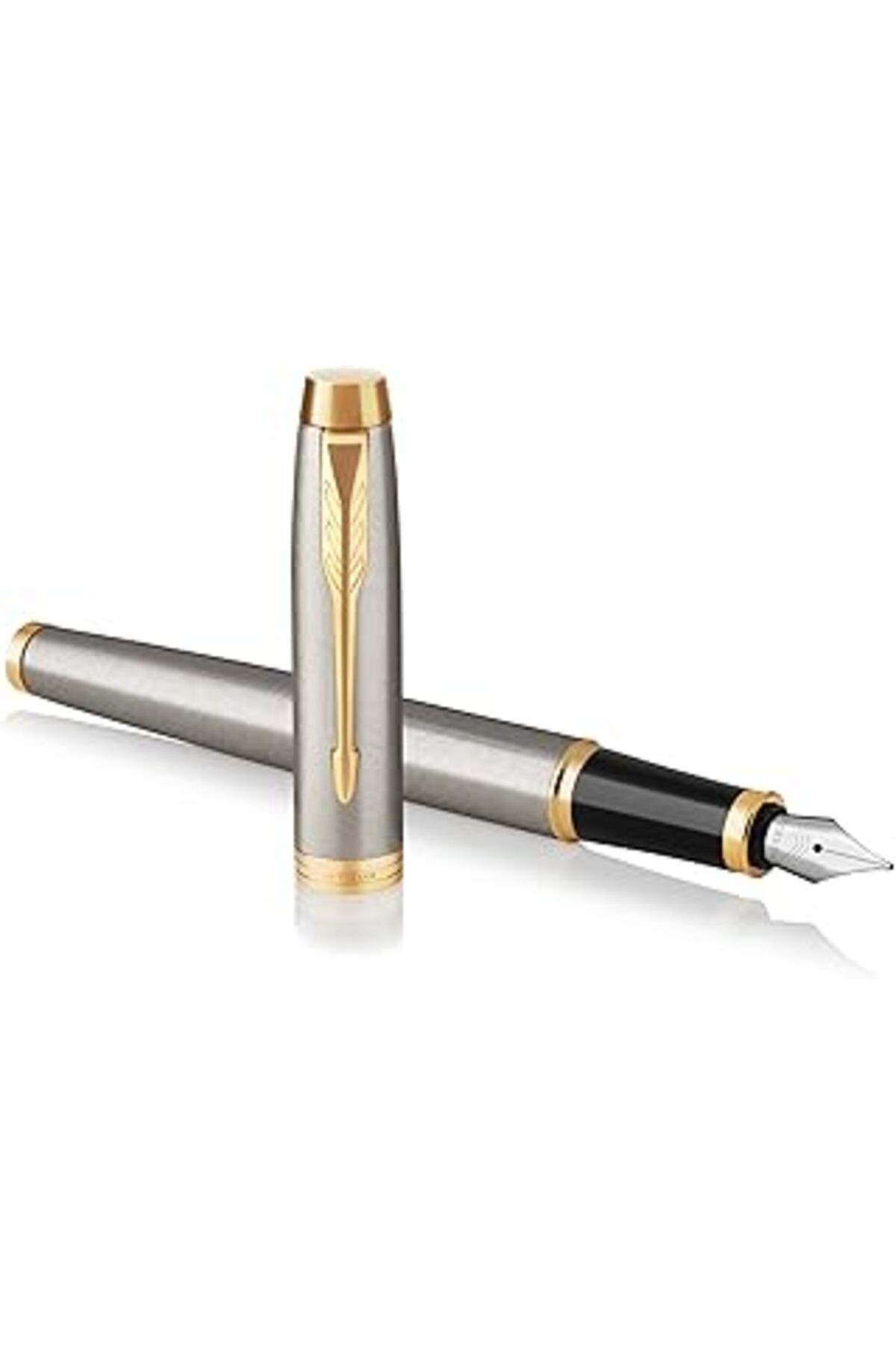 Parker Im Brushed Metal Altın Tasarımlı Dolma Kalem, Orta Kalınlıkta Uç, Mavi Mürekkep (1931656)