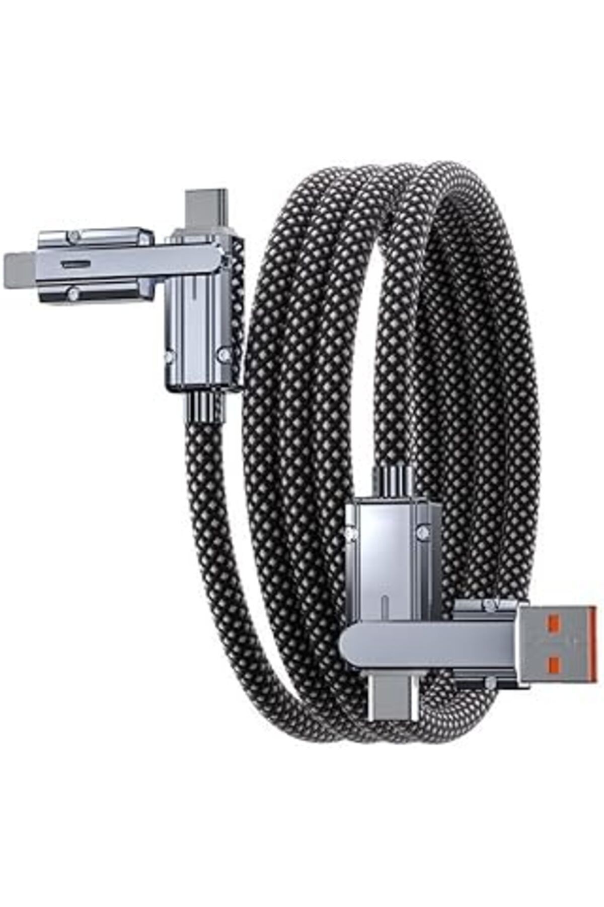 4 In 1 Şarj Kablosu Type-C To Type-C Usb Lightning Uçlu Örgü 120W Şarj Kablosu Metal Uçlu