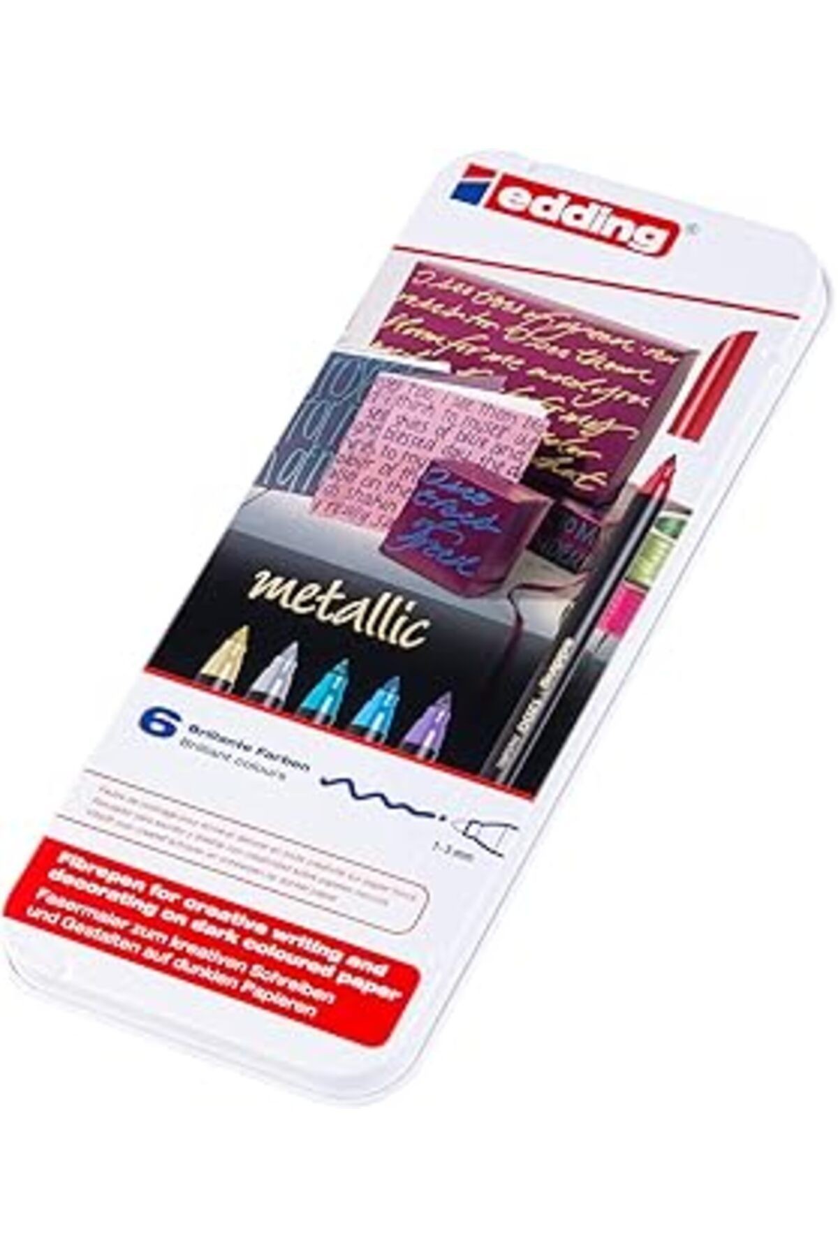 Edding 1200 Metalik Renkli Kalem - Çok Renkli - 6 Kalem - Yuvarlak Uç 1-3 Mm - Yazma, Çizim Ve Eski
