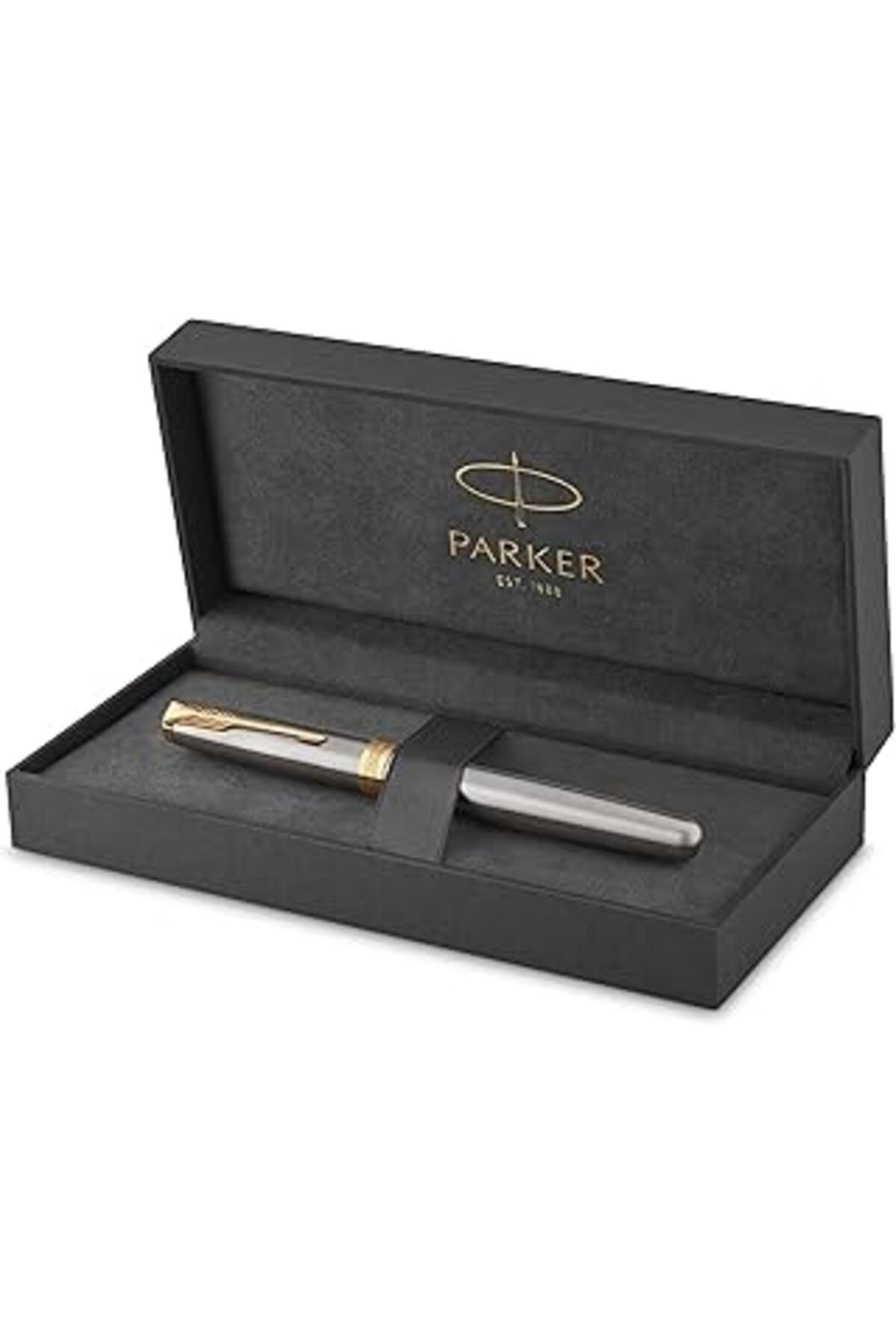 Parker Sonnet Paslanmaz Çelik Altın Tasarımlı Dolma Kalem, Orta Kalınlıkta Uç, Mavi Mürekkep