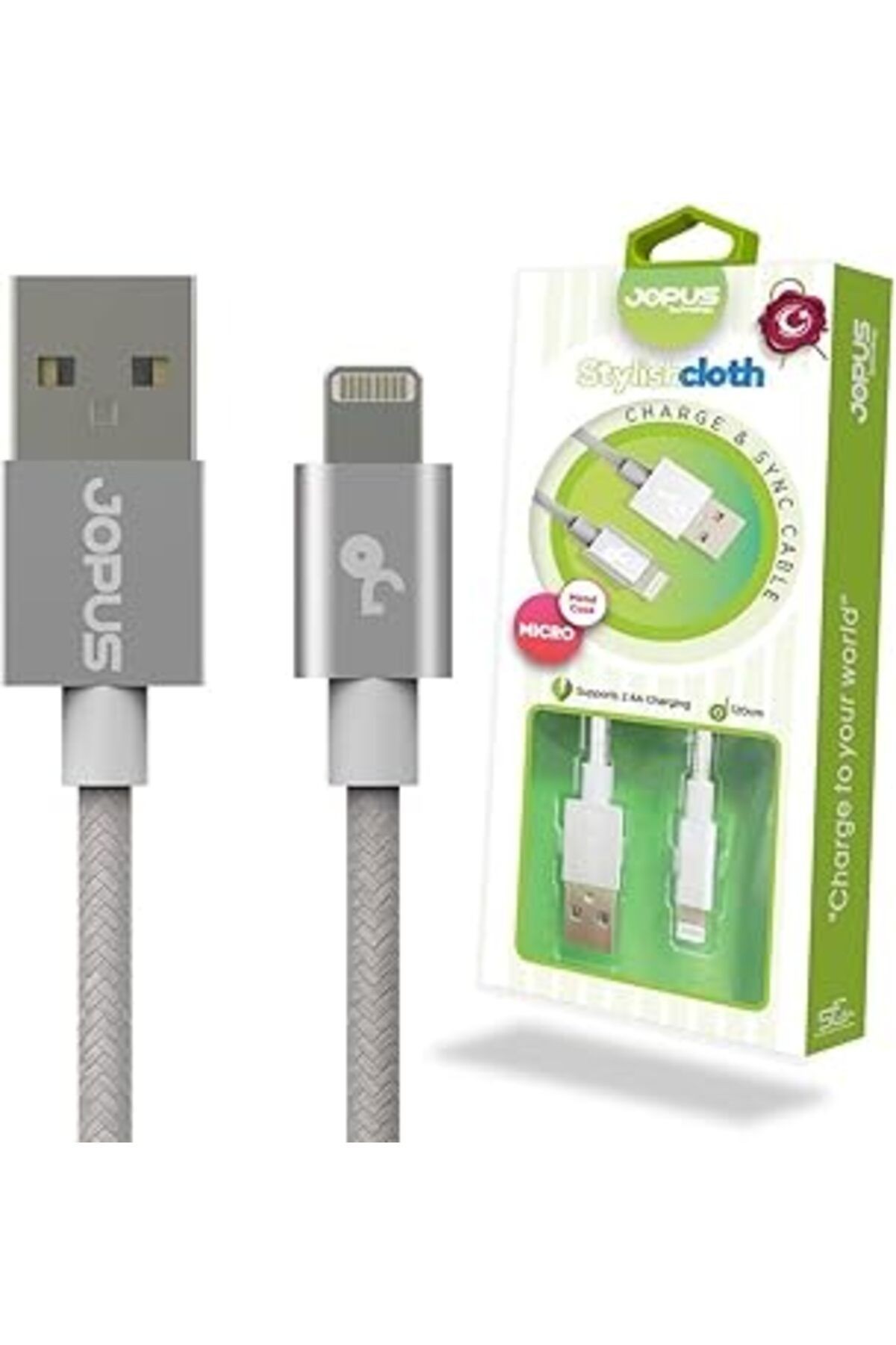 Jopus Iphone Lightning Data Kablosu Jo-dk3 Stylish Cloth, Gri, 1.2mt