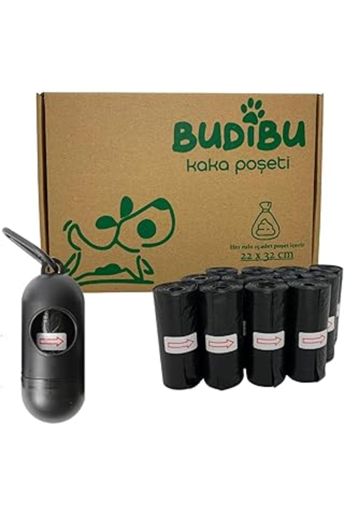 Budibu Kedi Köpek Kaka Poşeti Evcil Hayvan Dışkı Kaka Torbası Taşıma Kapsülü Ve 12 Rulo (180 Poşet)
