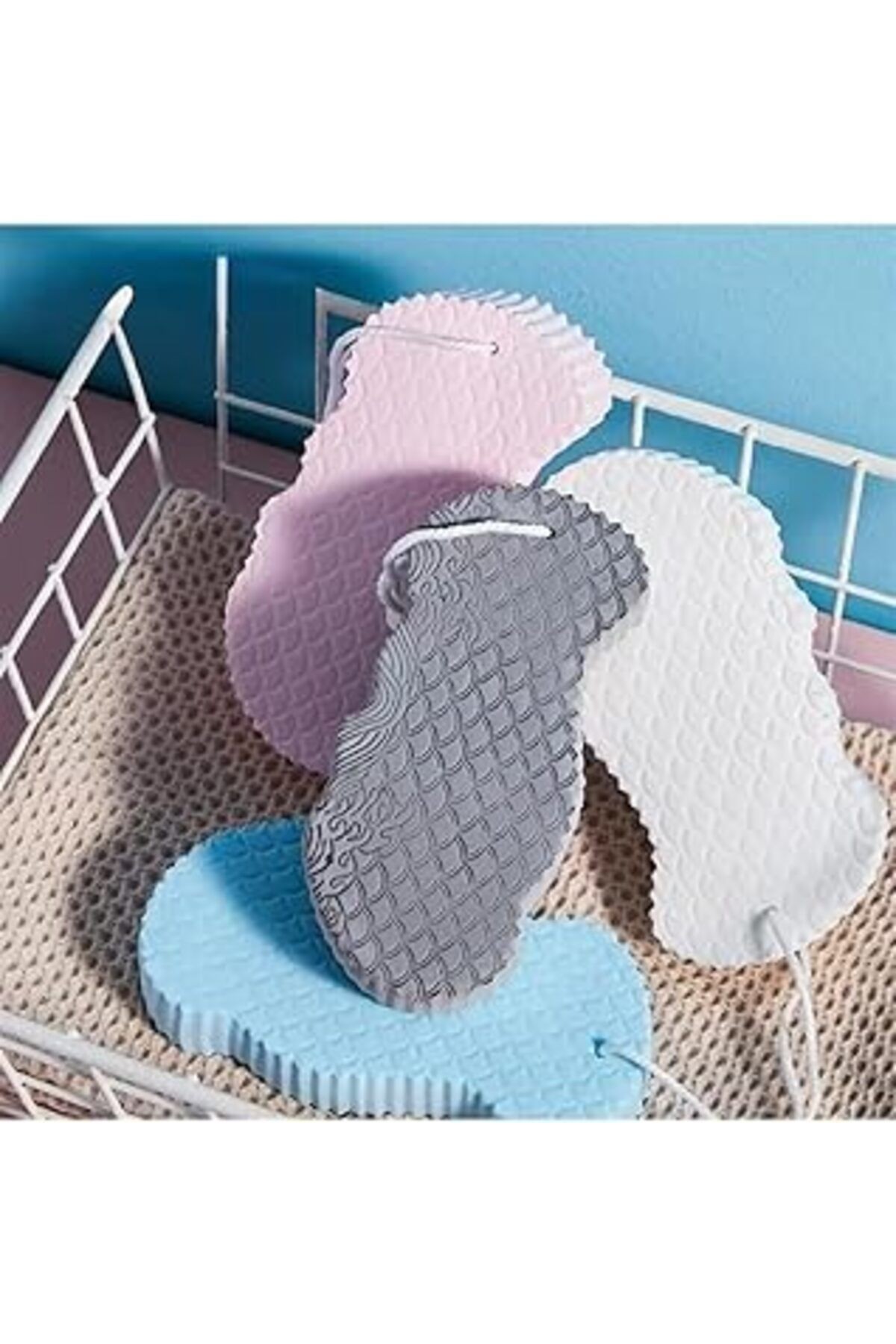 Çok Renkli Banyo Süngeri, Peeling Etkili, 14 Cm X 7 Cm, Vücut Temizleme Ve Masaj Süngeri