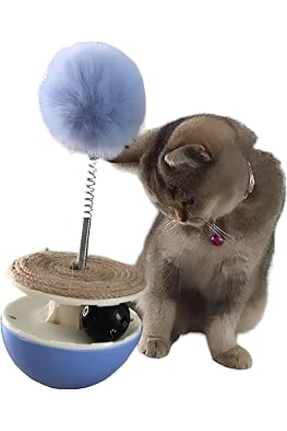 Aee® 5 Özellikli Interaktif Kedi Oyuncağı - Hacıyatmaz - Yaylı Tel - Tüylü Peluş - Tırmalama Ipi -