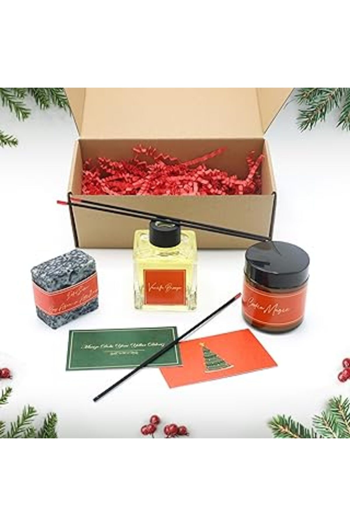 Yeni Yıla Özel Oda Kokusu, El Yapımı Sabun, Mum, Yılbaşı Kartı Hediye Seti, Spicy Joy Hediye Seti