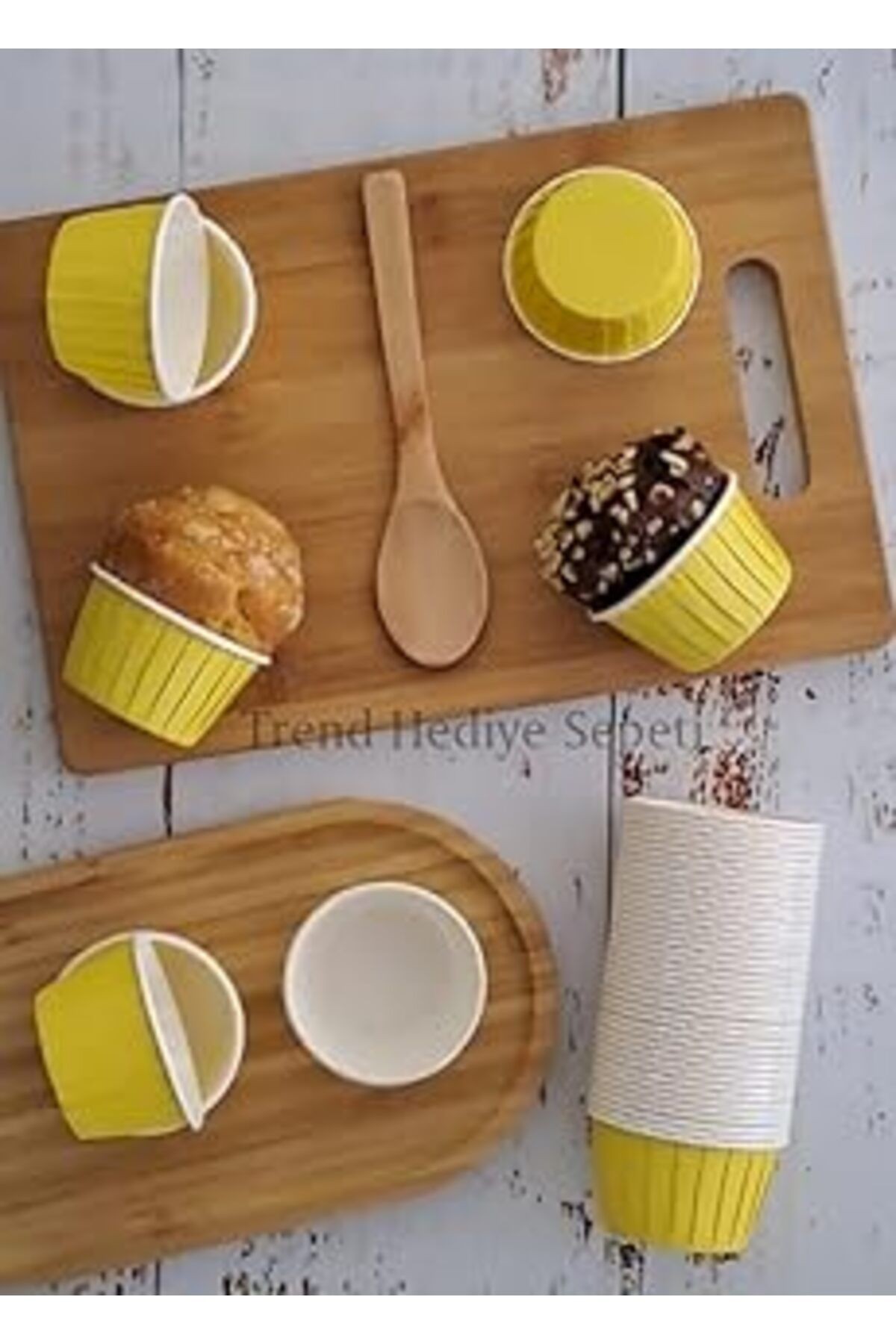 Trend Hediye Sepeti 50'li Sarı Muffin Kek Kalıbı, Kek Kapsülü Cupcake Kalıbı, Airfryer Uyumlu