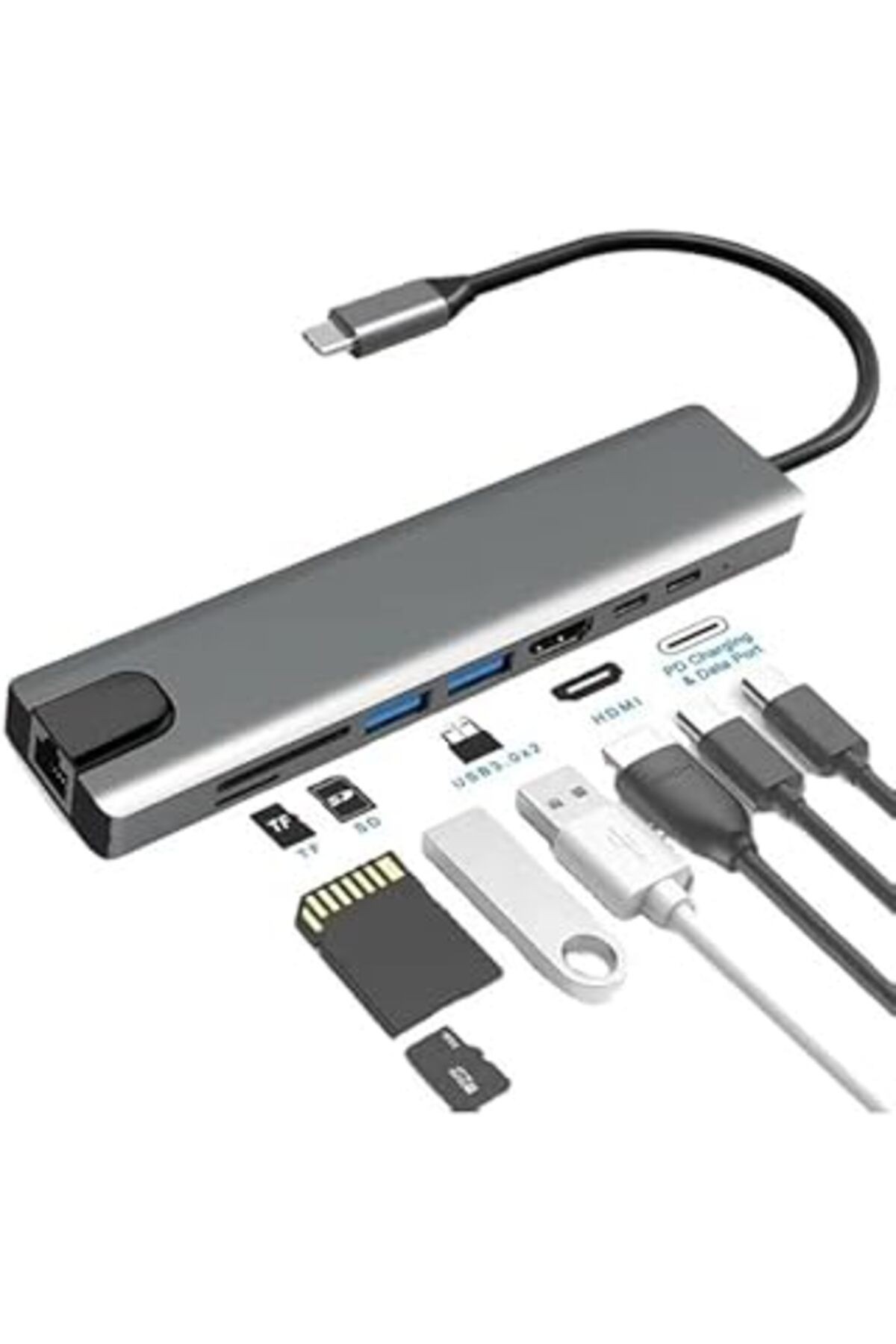 Babilden 8ın1 Type-c 4k Hdmi Micro Sd Tf 2xusb3.0 2xtype-c Hub Çevirici (8IN1 TYPE-C-4K HDMİ)