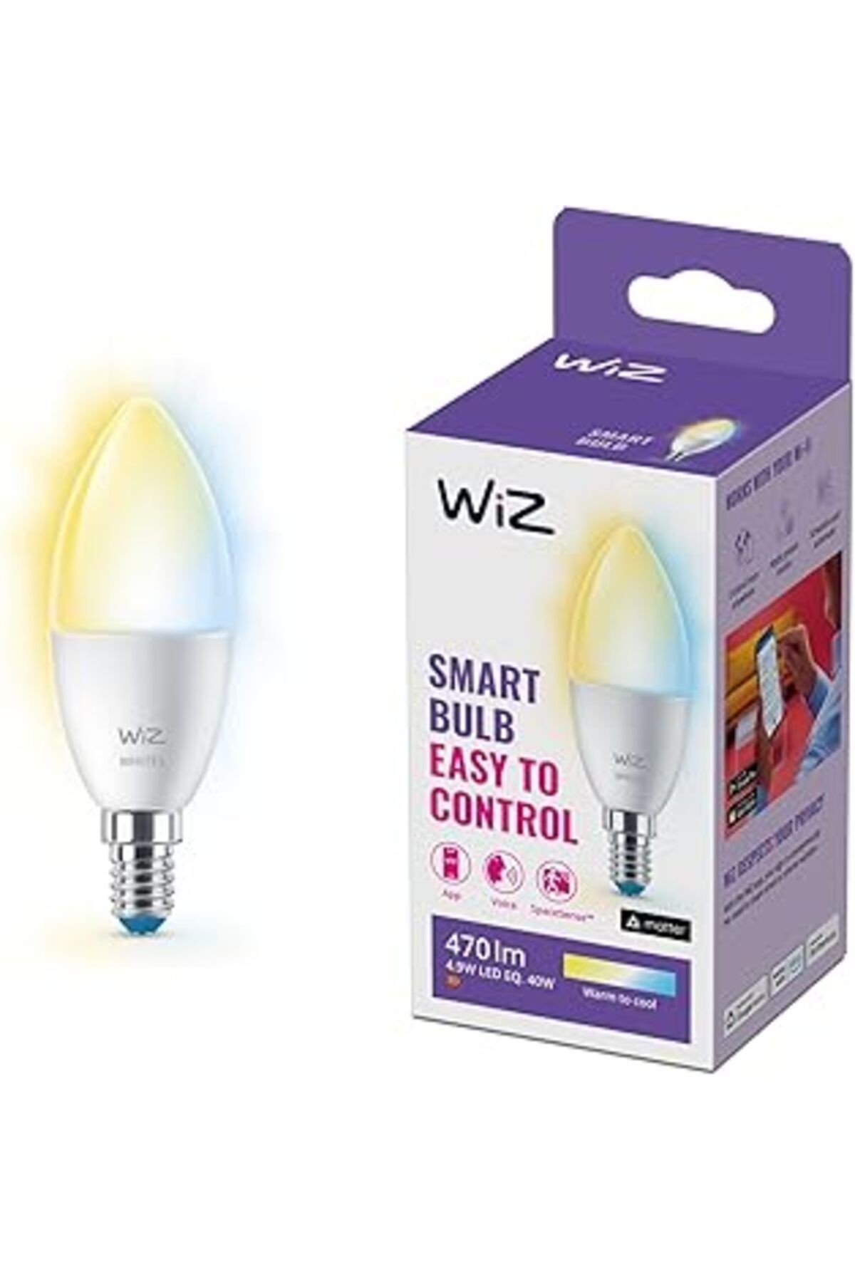 Wiz Wi-fi 40w Sarı/beyaz Akıllı Mum Tipi Ampul C37 E14 (PHİLİPS AYDINLATMA GARANTİLİ)