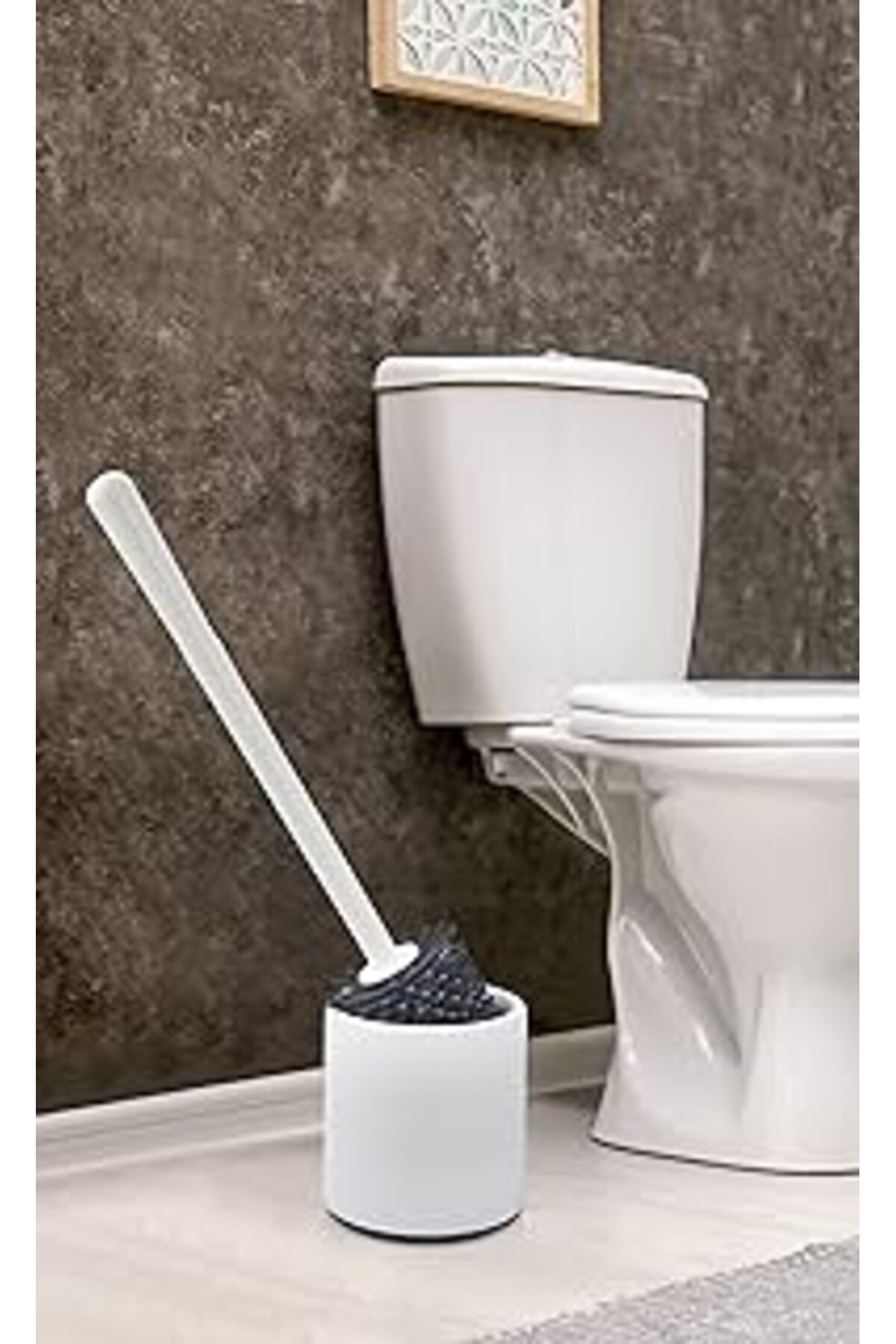 Ata Home Silikon Wc Tuvalet Banyo Fırçası Klozet Fırçası Beyaz-Gri Oval