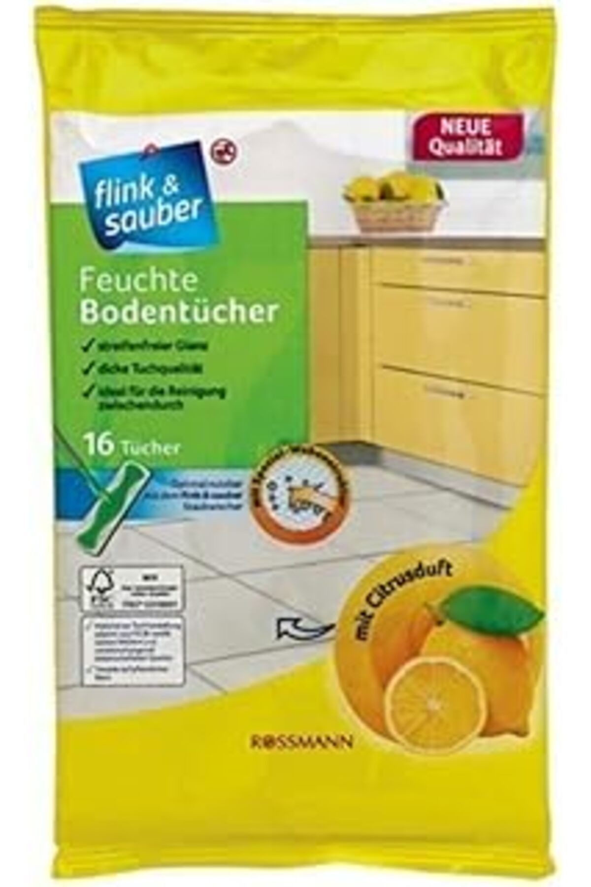 Flink & Sauber Islak Yer Bezi Narenciye Kokulu, 22X30 Cm 16'Lı