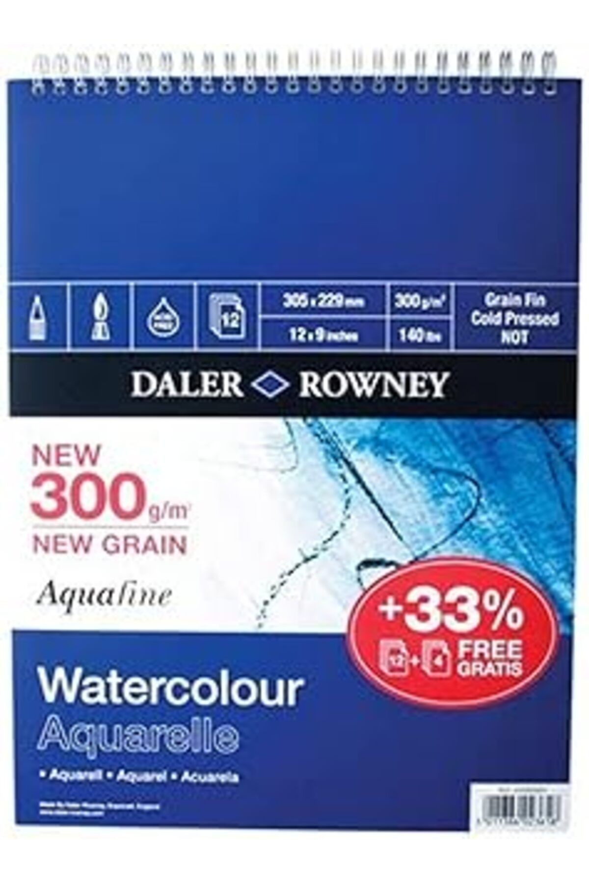 Daler Rowney Aquafine Sp 300 Gsm 254 X 178 Mm (25,4 X 17,8 Cm) 12 Yaprak-Spiral