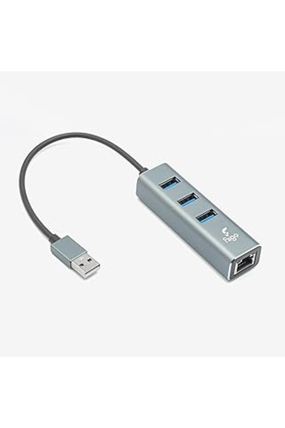 Fiigo Usb To Lan Ve 3X Usb Alüminyum Adaptör Gri