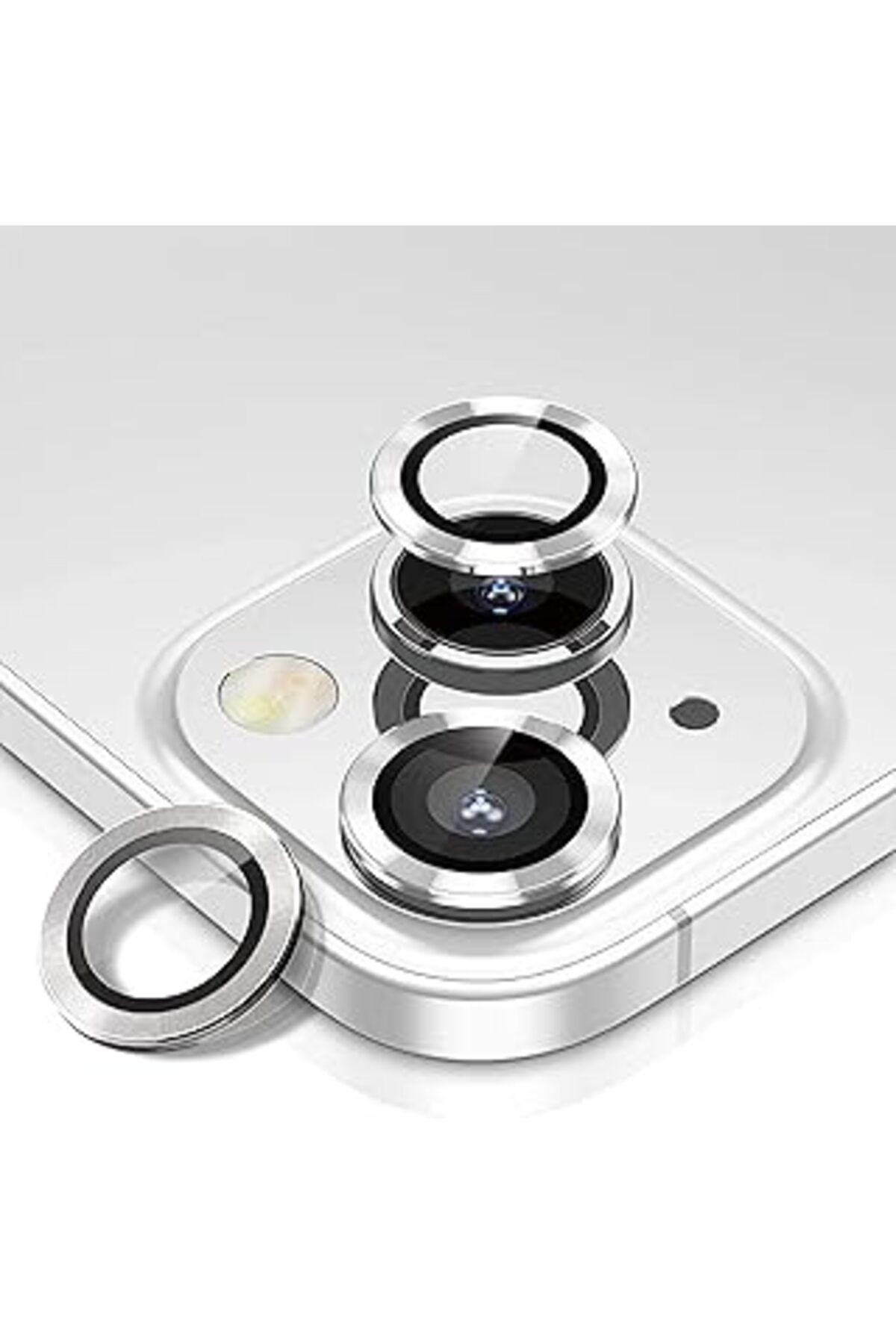 Babilden Iphone Alüminyum Alaşım Çerçeveli Tempered Glass Kamera Lens Koruyucu (İPHONE 13, SİLVER)