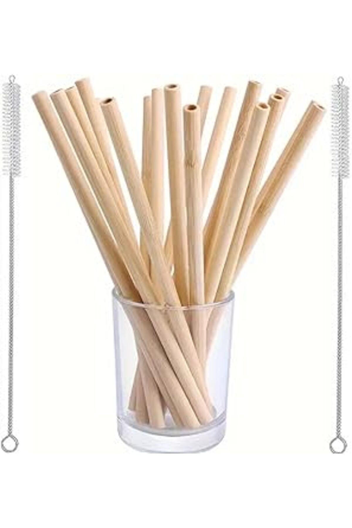 Aee® 12'Li Bambu Pipet Seti Çok Kullanımlık Doğa Dostu 10 Adet Düz Pipet Ve 2 Adet Pipet Pipet Temi