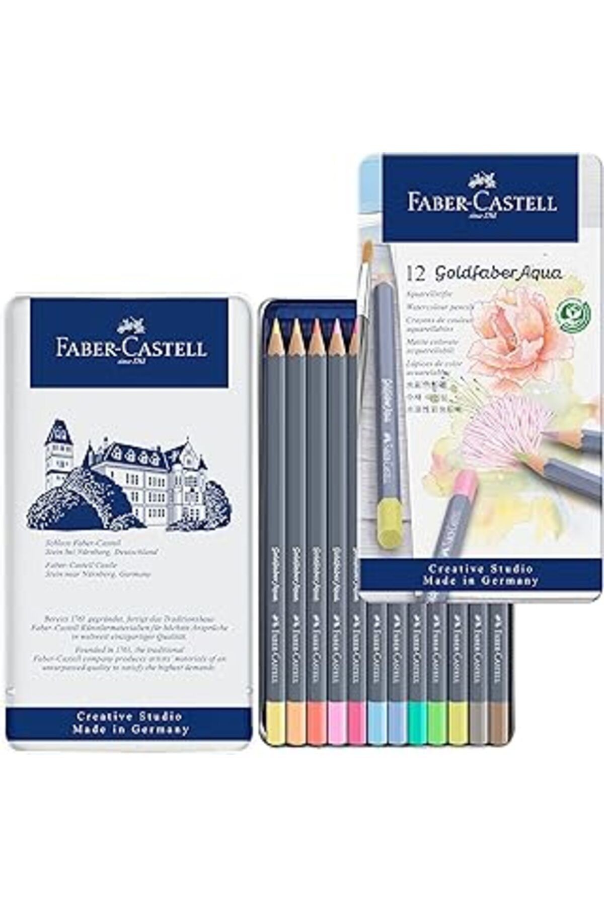 Faber-castell Goldfaber Aqua Pastel Renkler Boya Kalemi 12'li Metal Kutu