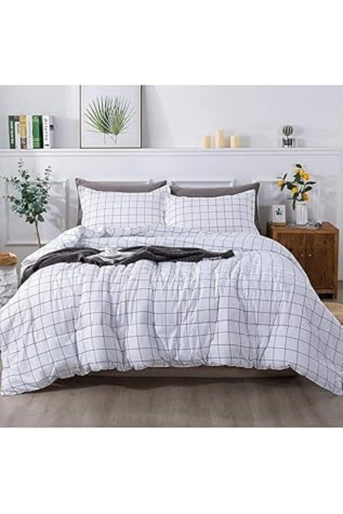 Mulberry Plaid Nevresim Takımı Çift Kişilik 200X220 - Beyaz