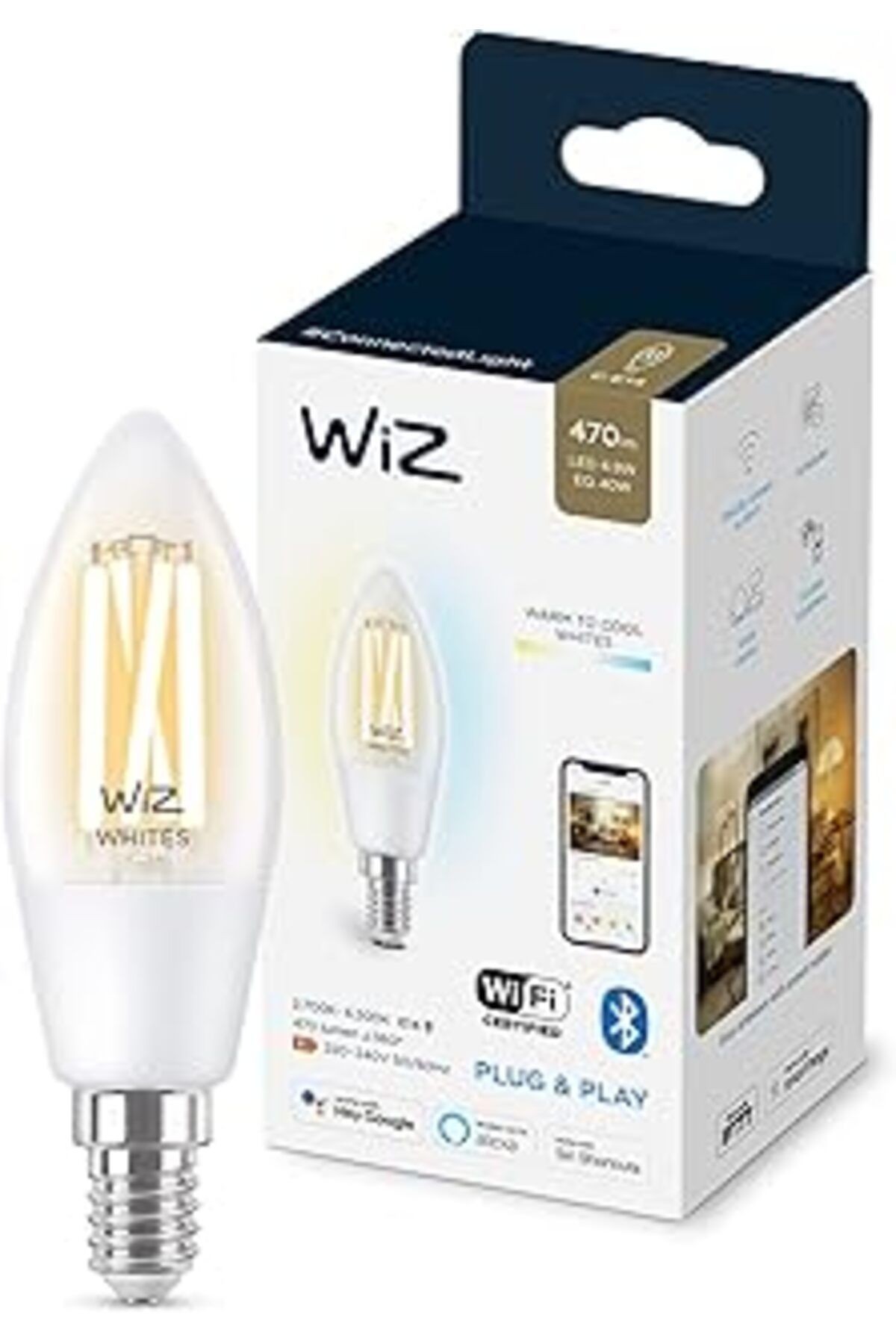 Wiz Wi-fi 40w Sarı/beyaz Şeffaf Cam Mum Tipi Akıllı Ampul C35 E14
