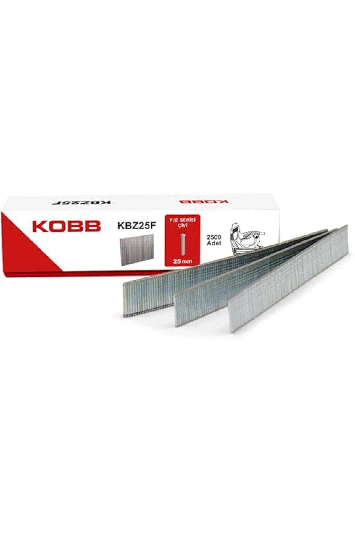 Kobb Kbz25F 25Mm 2500 Adet F/E/J/8 Serisi Ağır Hizmet Tipi Kesik Başlı Çivi, Gri