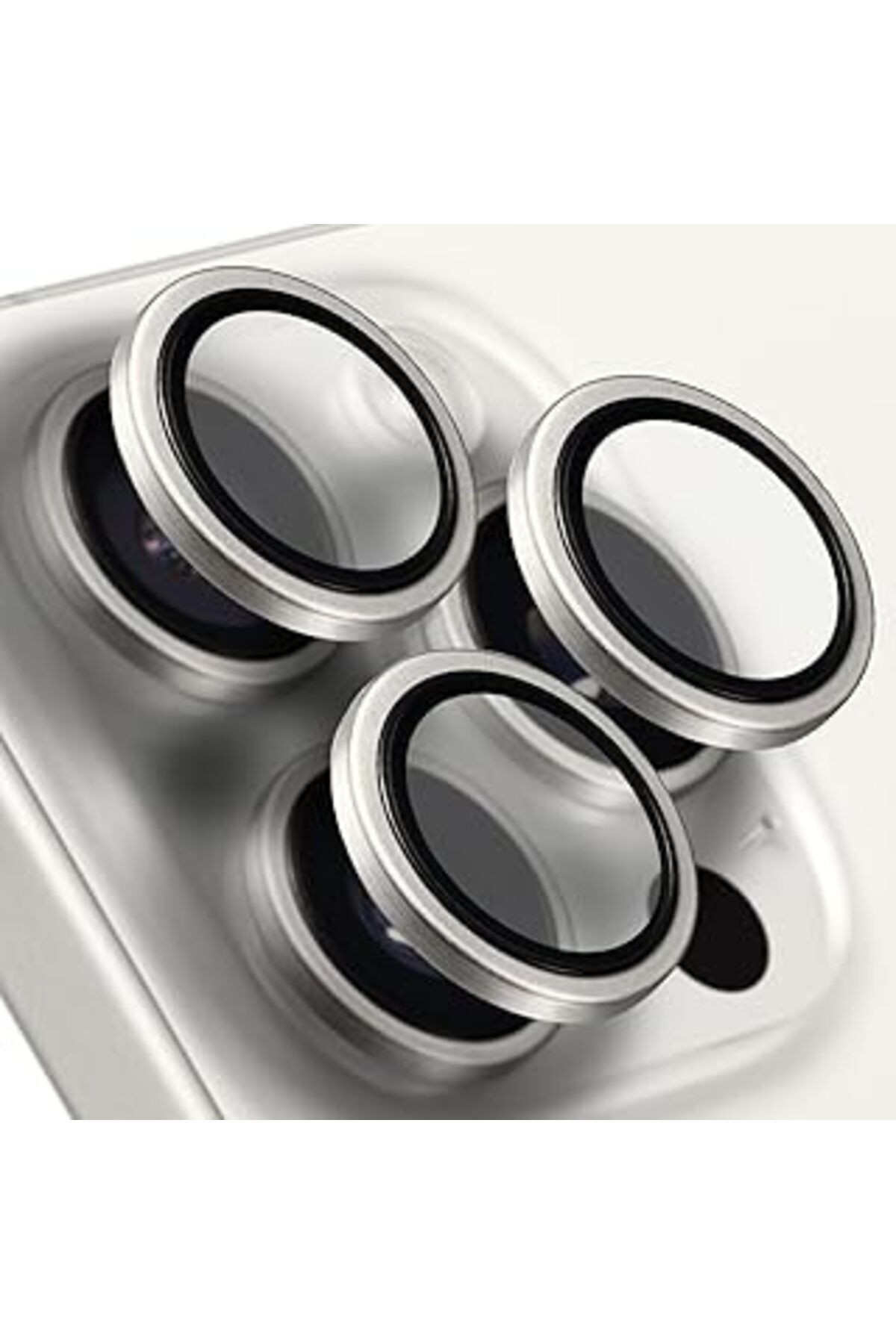Buff Labs Iphone 15 Pro Max / 15 Pro Uyumlu Titanyum Kamera Lens Koruyucu (Beyaz Titanyum)