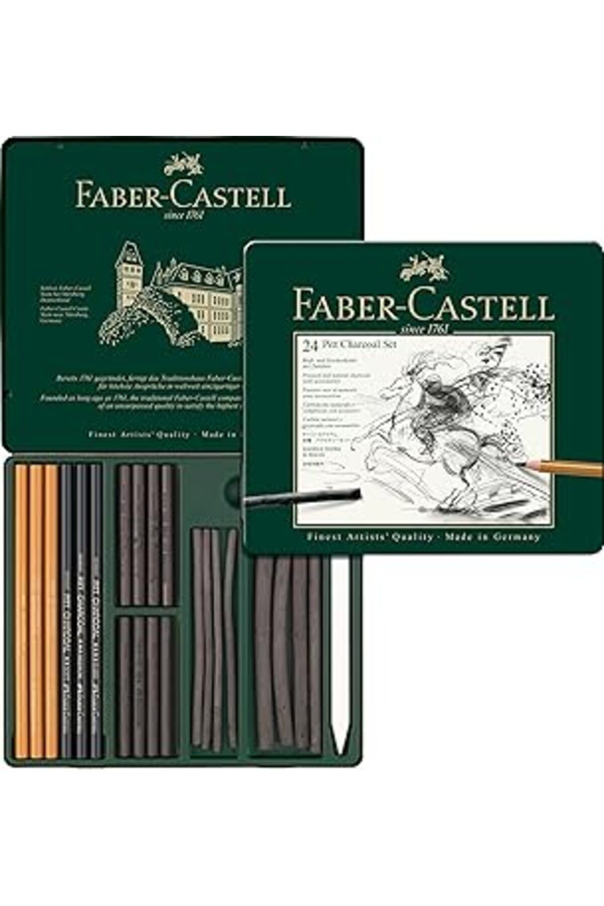 Faber-castell 112978 Pitt Kömür Seti, Metal Kutuda, 24 Parçalı