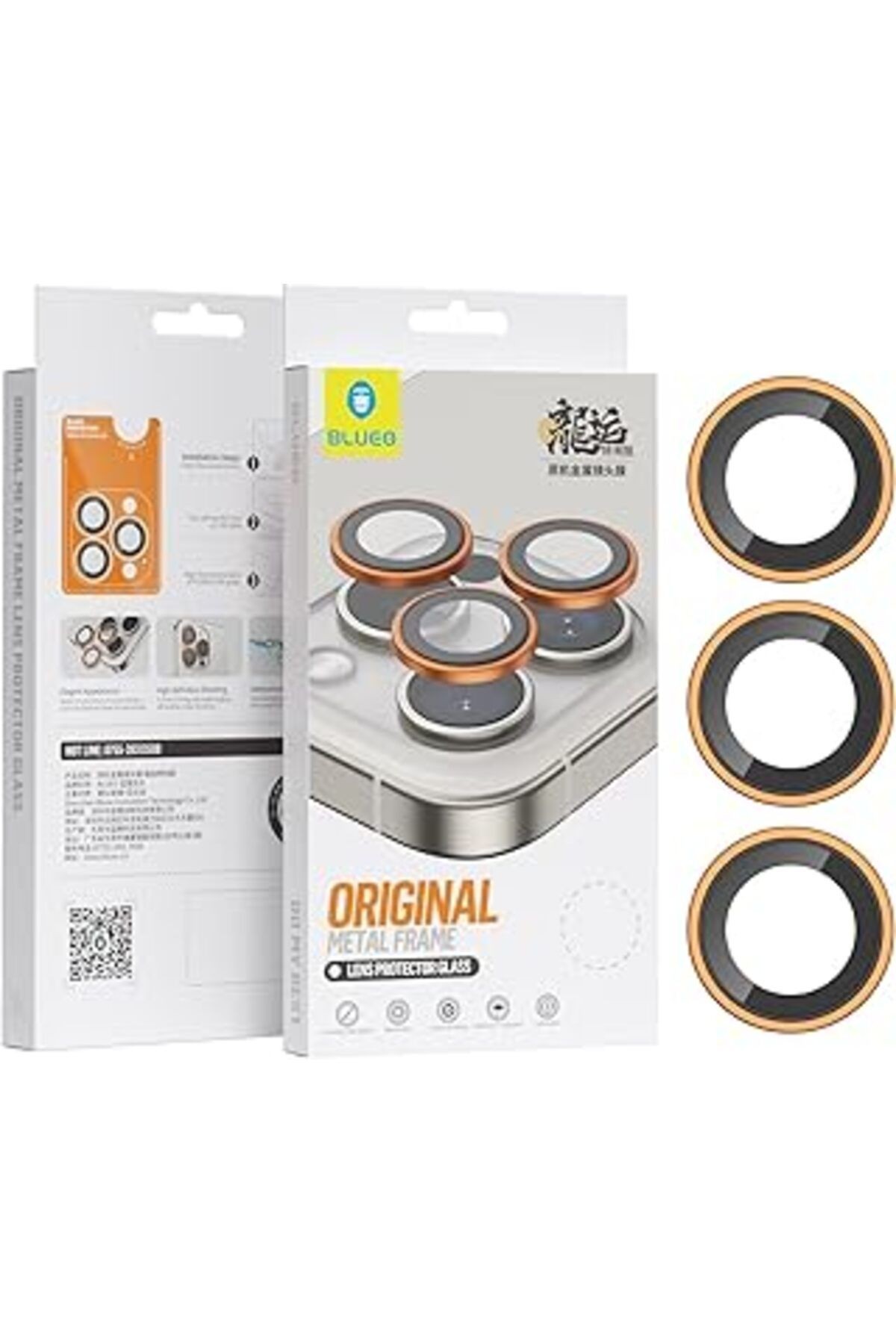 Blueo Iphone 15 Pro Max Uyumlu Turuncu Orijinal Metal Çerçeve Kamera Lens Koruyucu (Iphone 15 Pro M