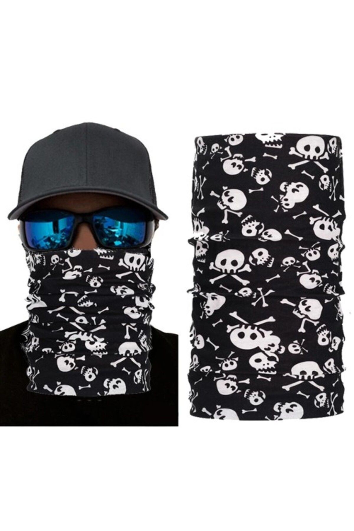 Siyah Beyaz İskelet Baskılı Buff Bandana
