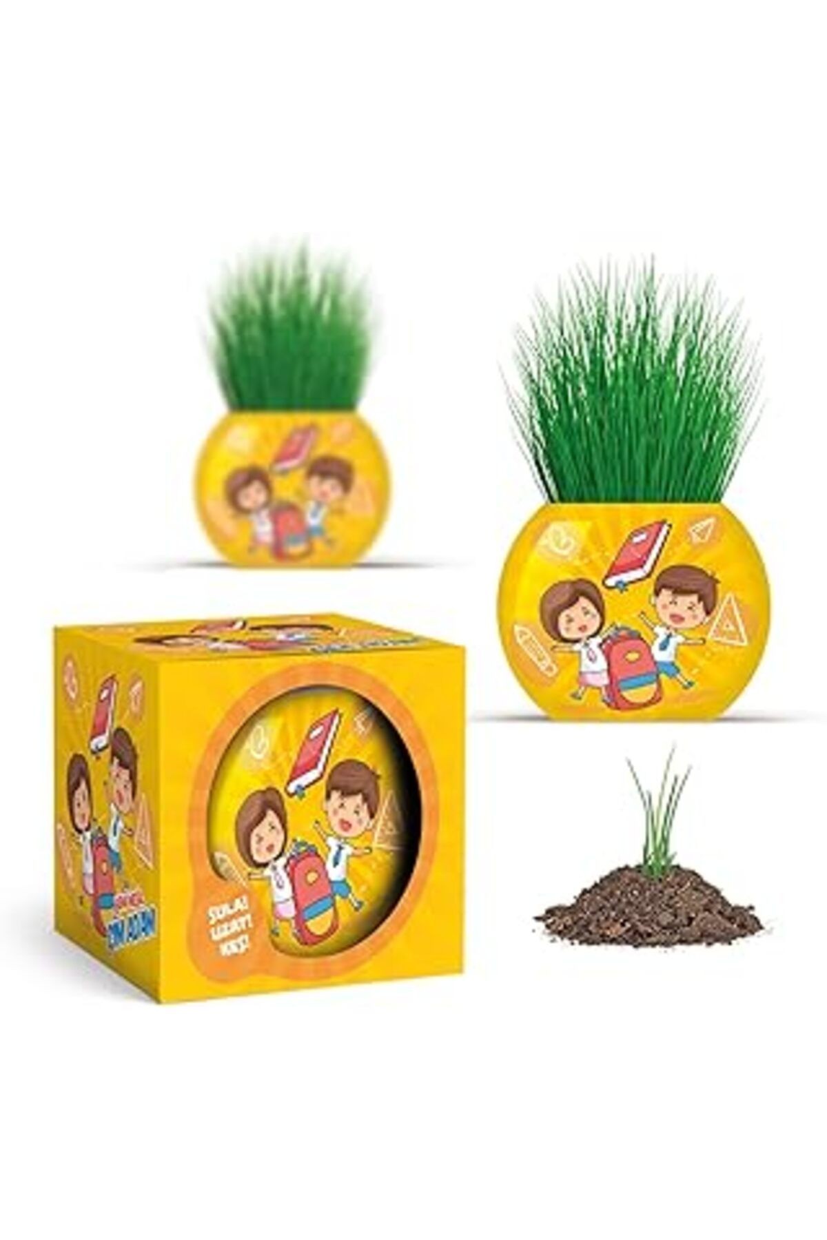 Yuup Okul Temalı Çim Adam 6'lı Set – Çocuklar Için Eğitici Ve Eğlenceli Bitki Yetiştirme Kiti