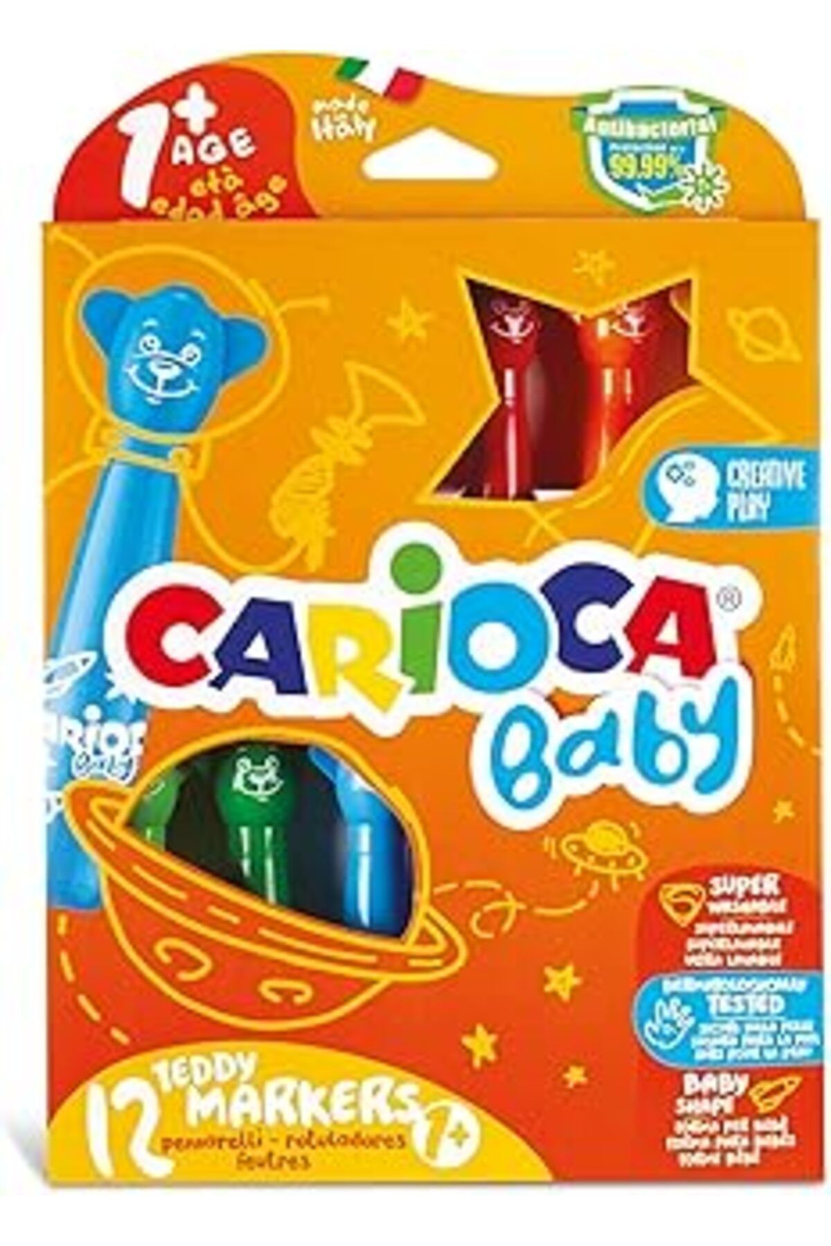 Carioca Teddy Jumbo Bebek Yıkanabilir Keçeli Boya Kalemi, 12'li