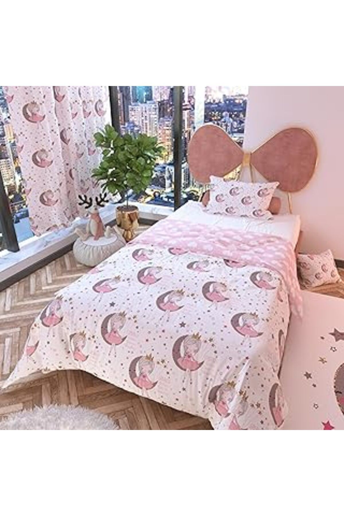 Rivaistanbul Ay Kız Beyaz Çift Taraflı Çocuk Nevresim Takımı Polycotton