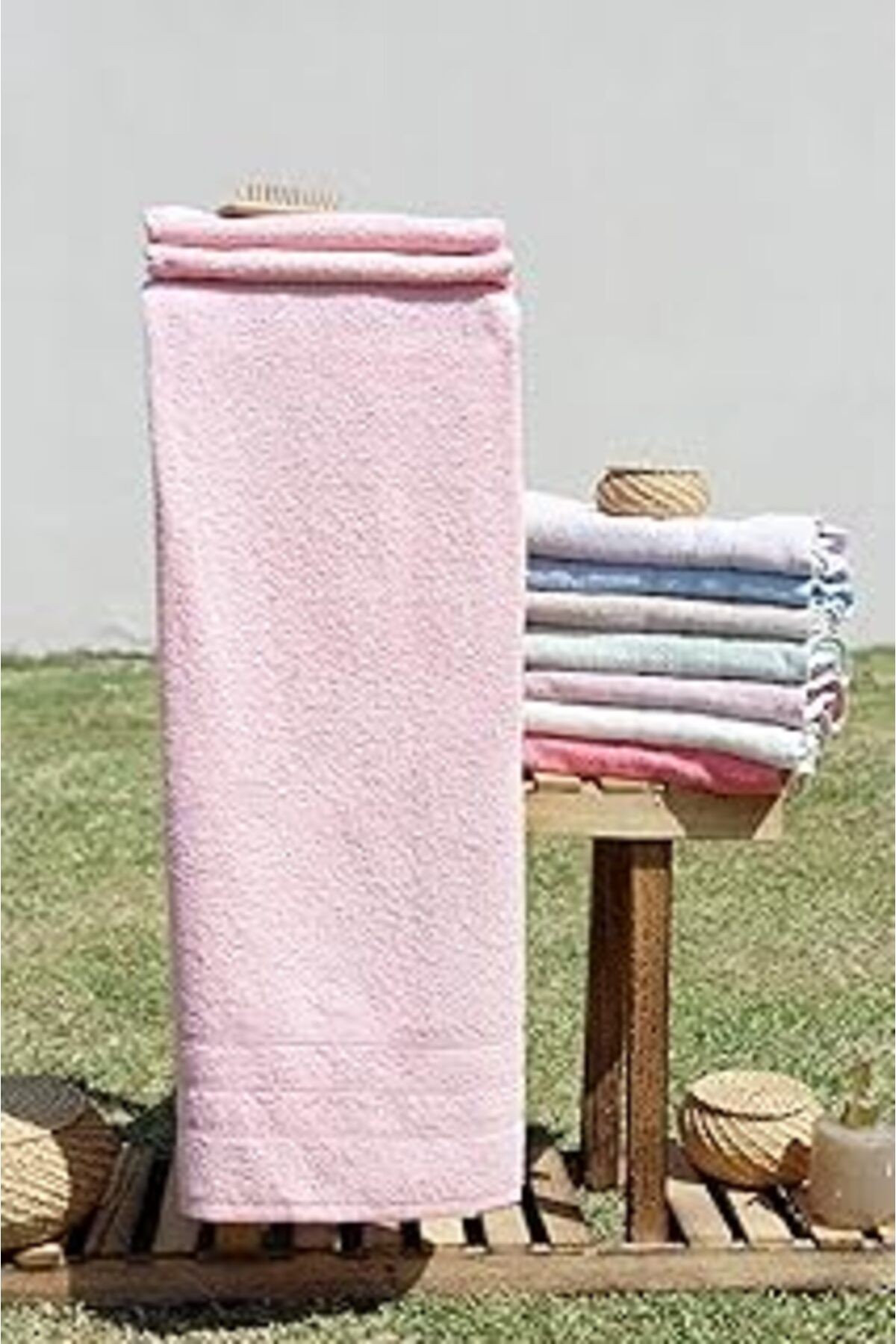 %100 Pamuk Renkli 70x140 Banyo Havlusu Toz Pembe
