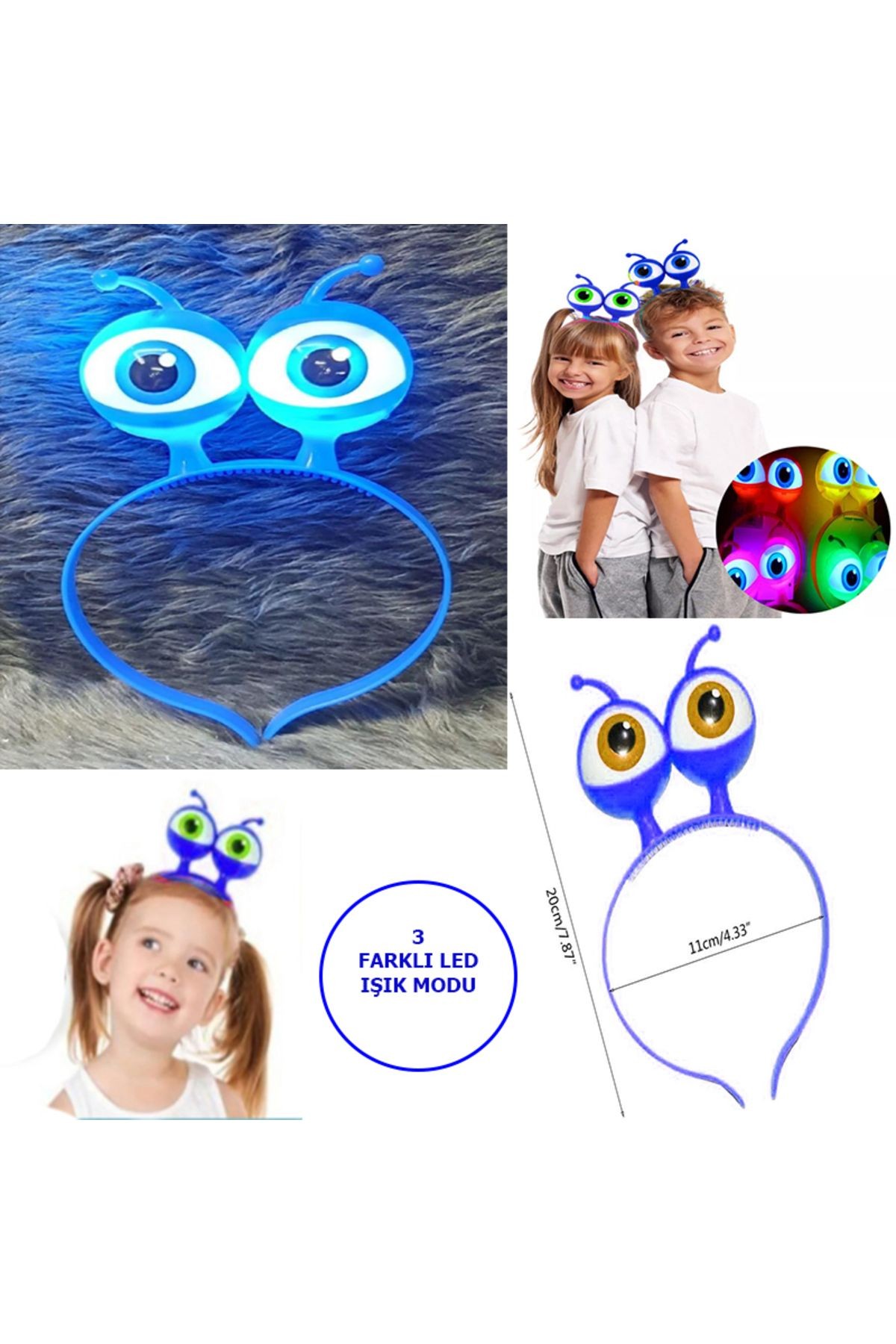 Led Işıklı & Pilli Uzaylı Göz Parti Tacı Mavi Renk