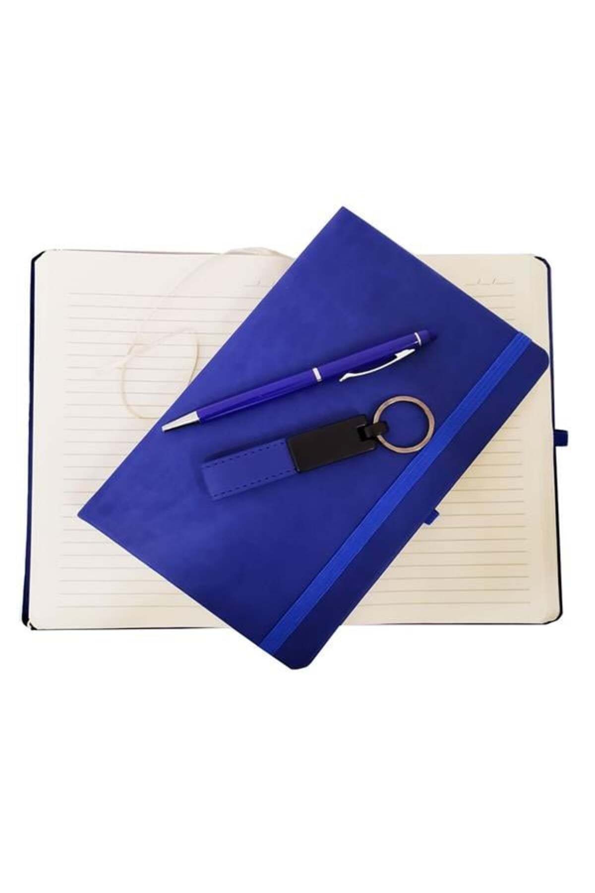 Mavi Deri Defter, Anahtarlık Ve Tükenmez Kalem Seti
