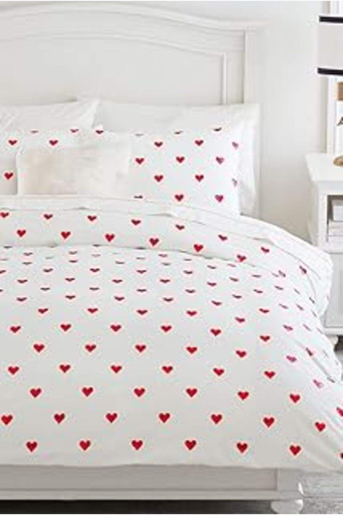 Heart Tek Kişilik Çarşafı Lastikli Kalpli Nevresim Takımı Kırmızı