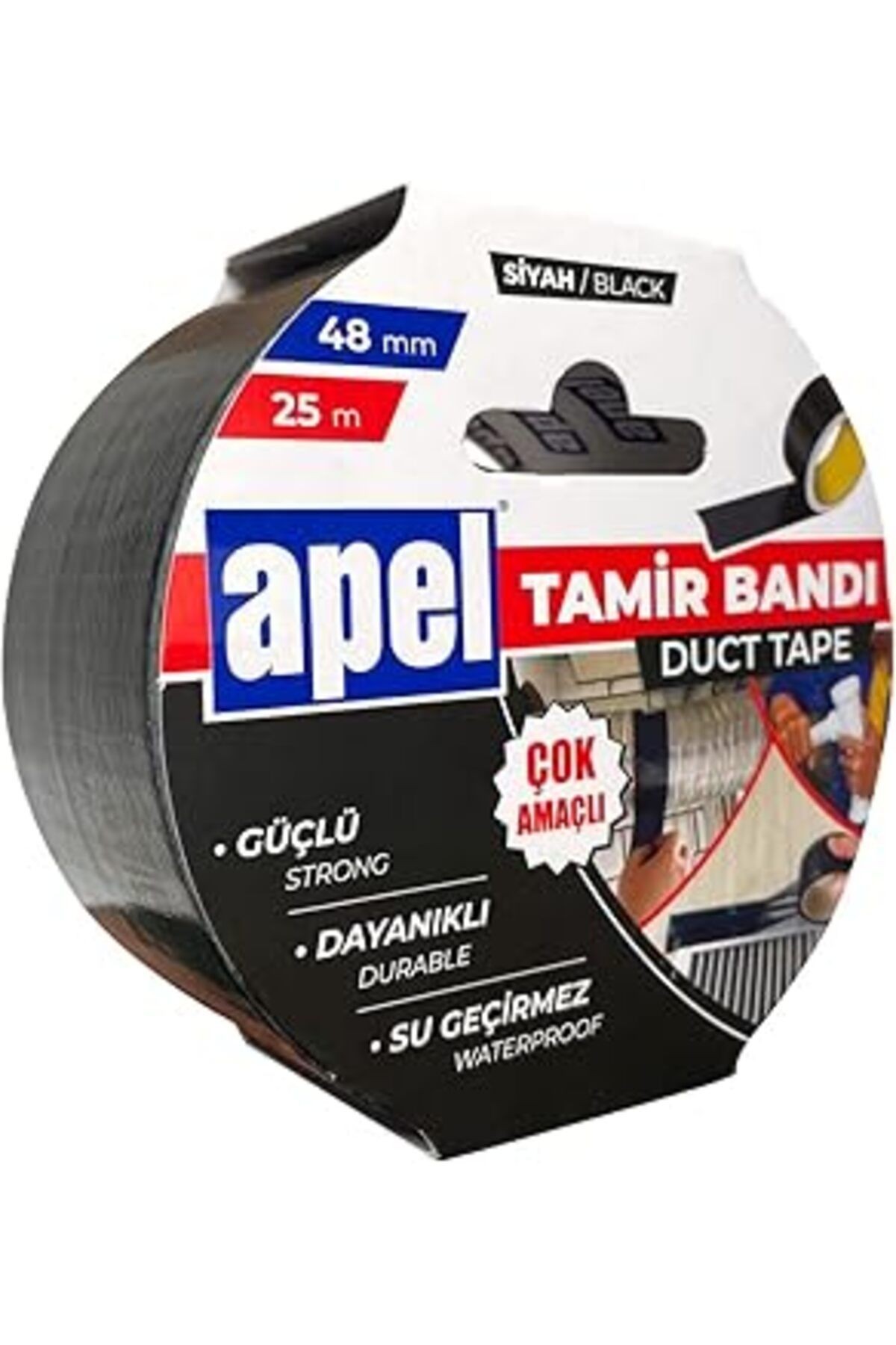 Apel Tamir Bandı (Duct Tape) Askılı Karton 48 Mm X 25 M Siyah