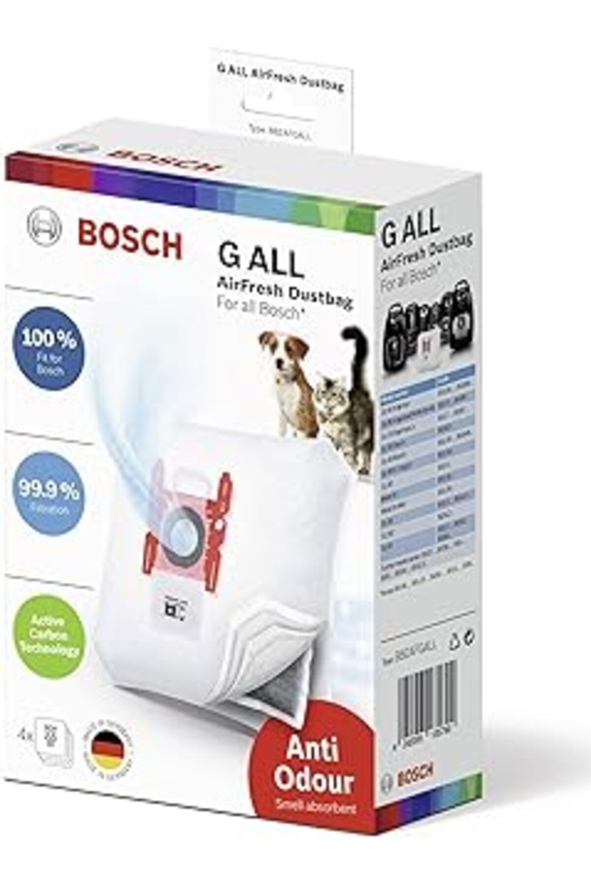Bosch 4 X Elektrikli Süpürge Torbası Airfresh Tip G All Bbzafgall,%99,9 Ince Toz Filtreleme, Hayvan