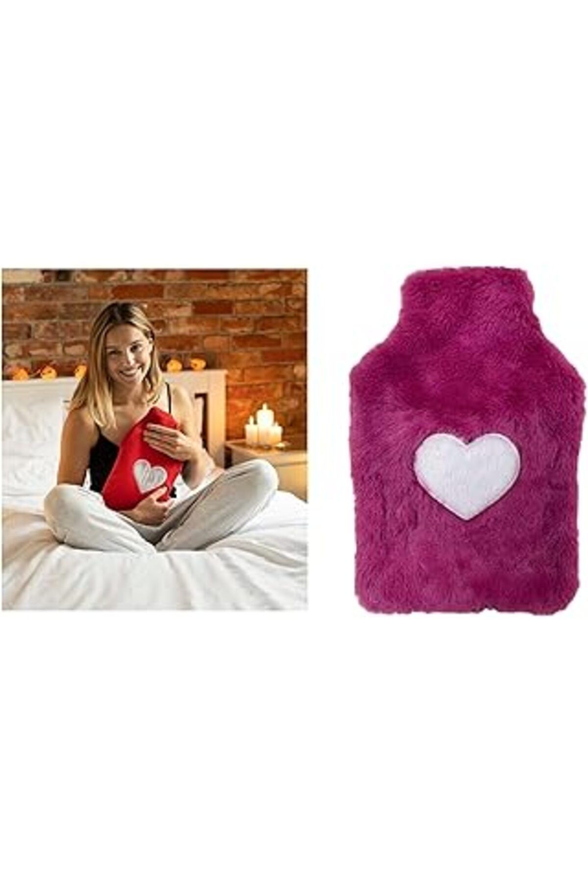 Bosphorus Homi Sicak Su Torbasi Peluş Kalpli,pembe Termofor 29x17cm 750ml