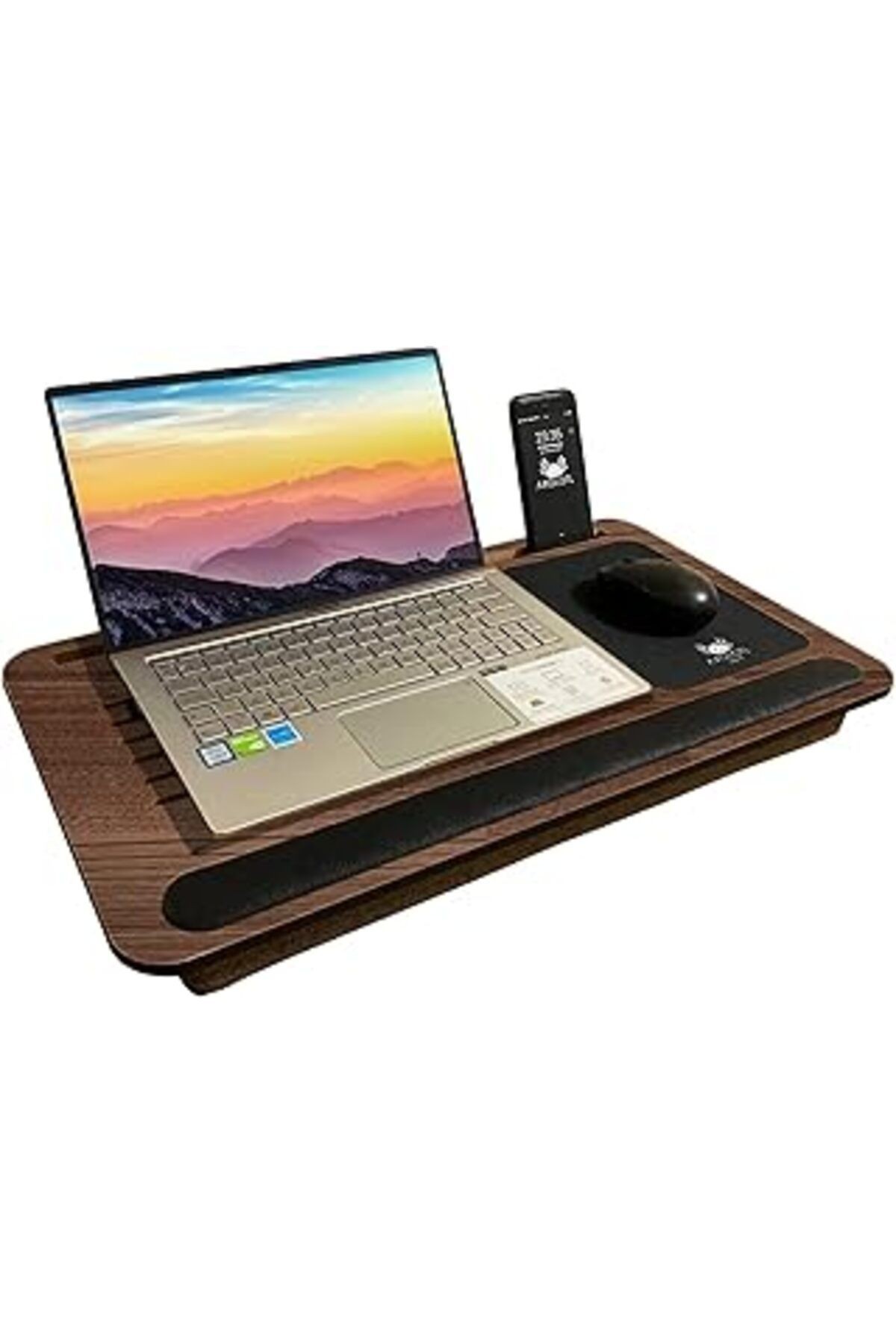 Axolotl Telefon Ve Tablet Bölmeli Minderli Laptop Sehpası Notebook Bilgisayar Çalışma Masası, Antik