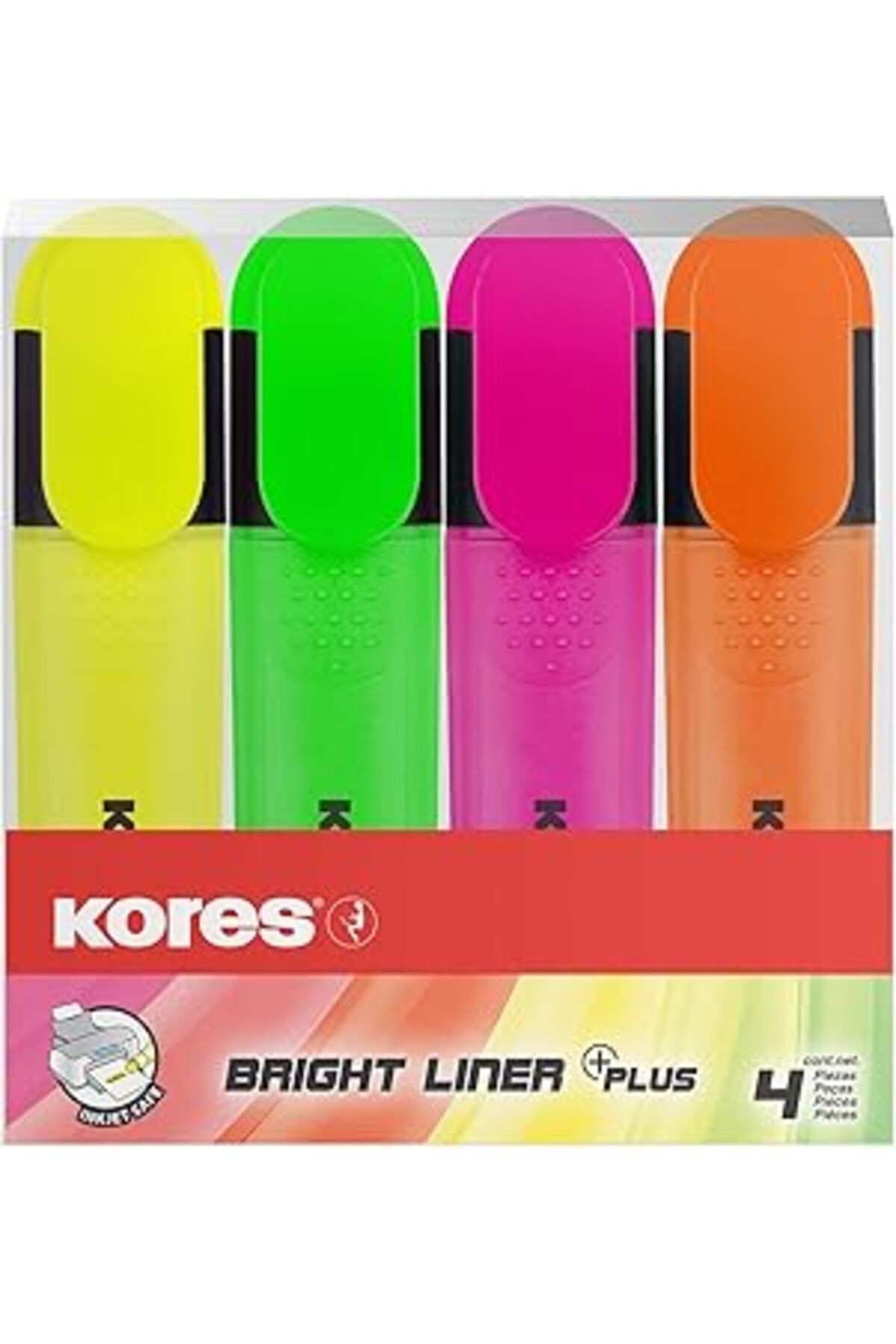 Kores Tm36140 Işaret Kalemlerine 4'Lü Set Bright Liner, Sarı/Yeşil/Turuncu/Pembe